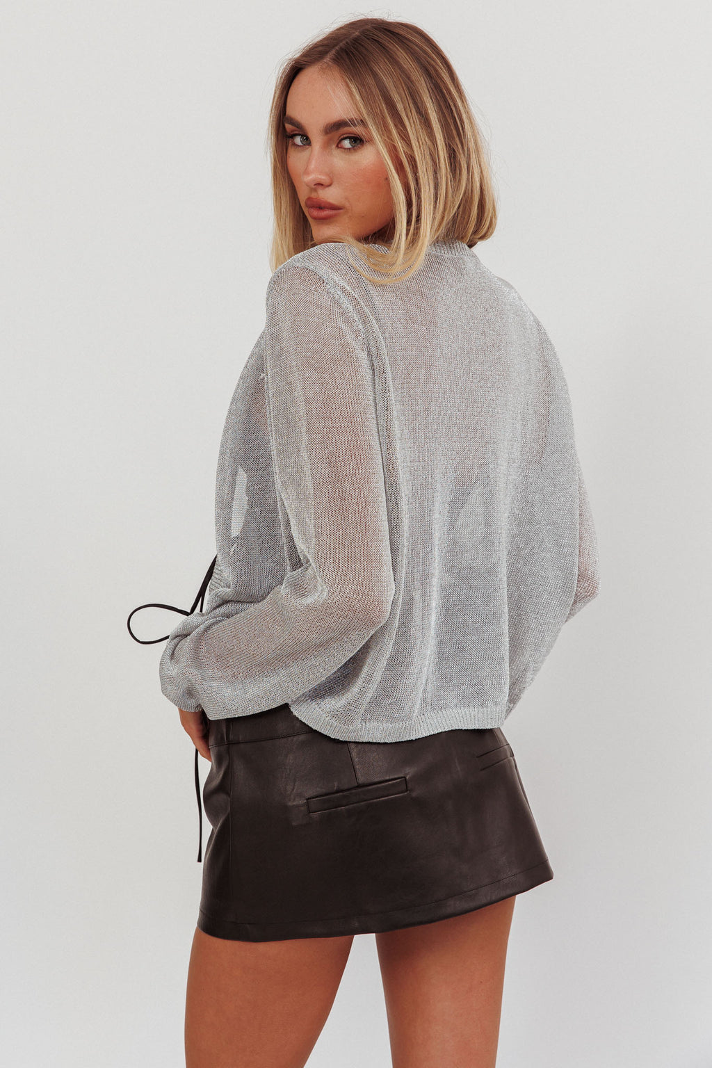 Kali Metallic Knit Cardigan Silver by Selfie Leslie Australia