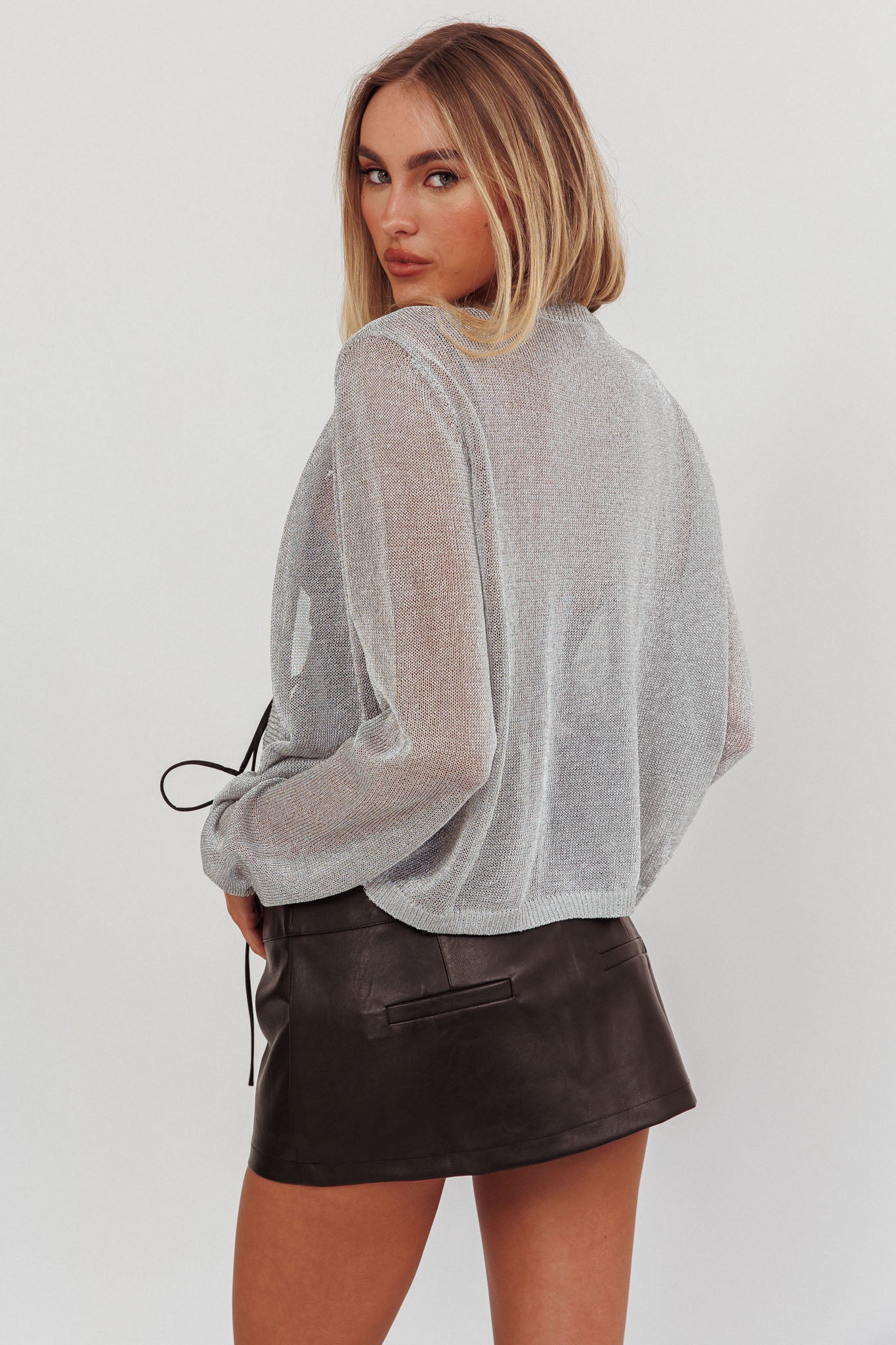 Kali Metallic Knit Cardigan Silver by Selfie Leslie Australia