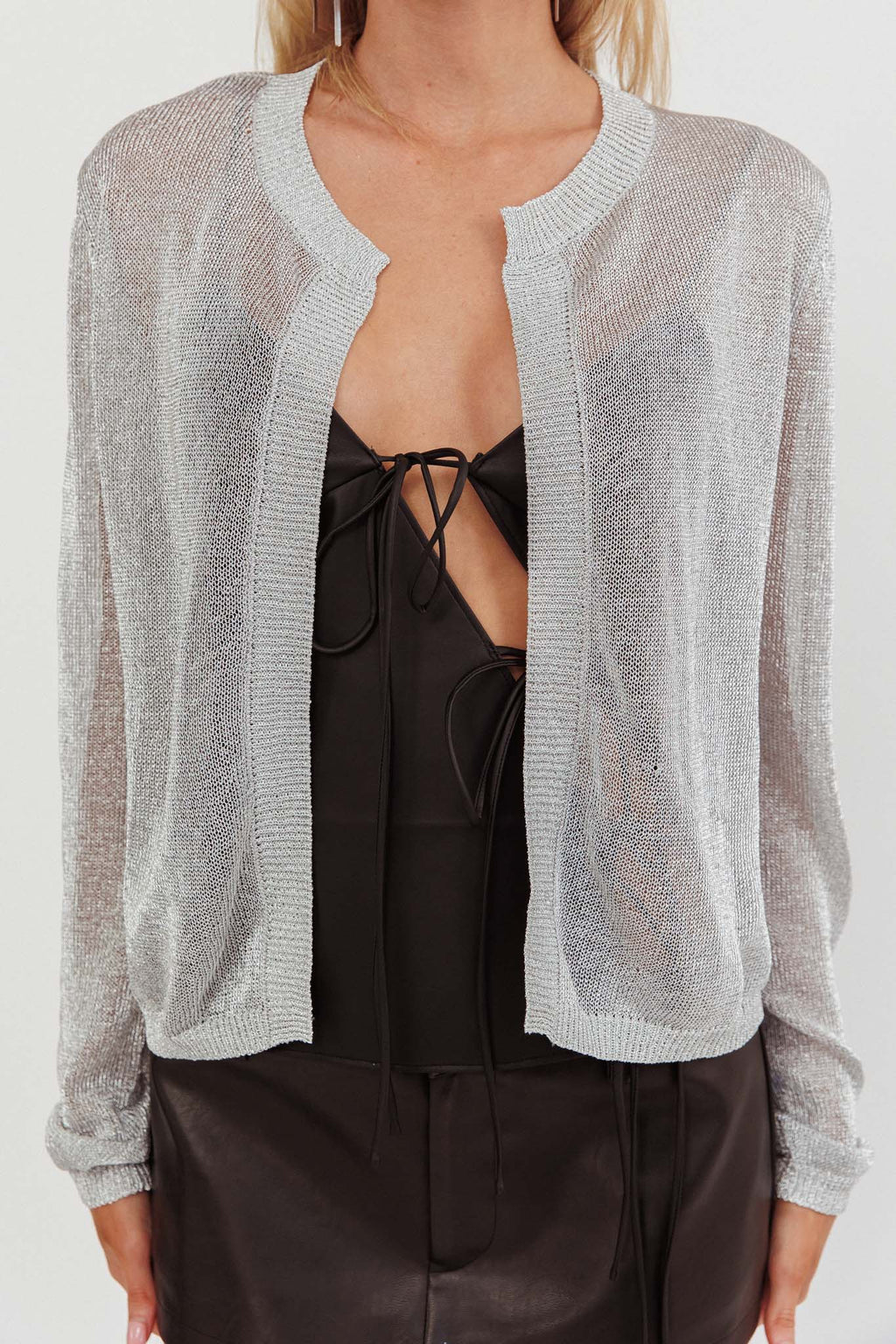 Kali Metallic Knit Cardigan Silver by Selfie Leslie Australia