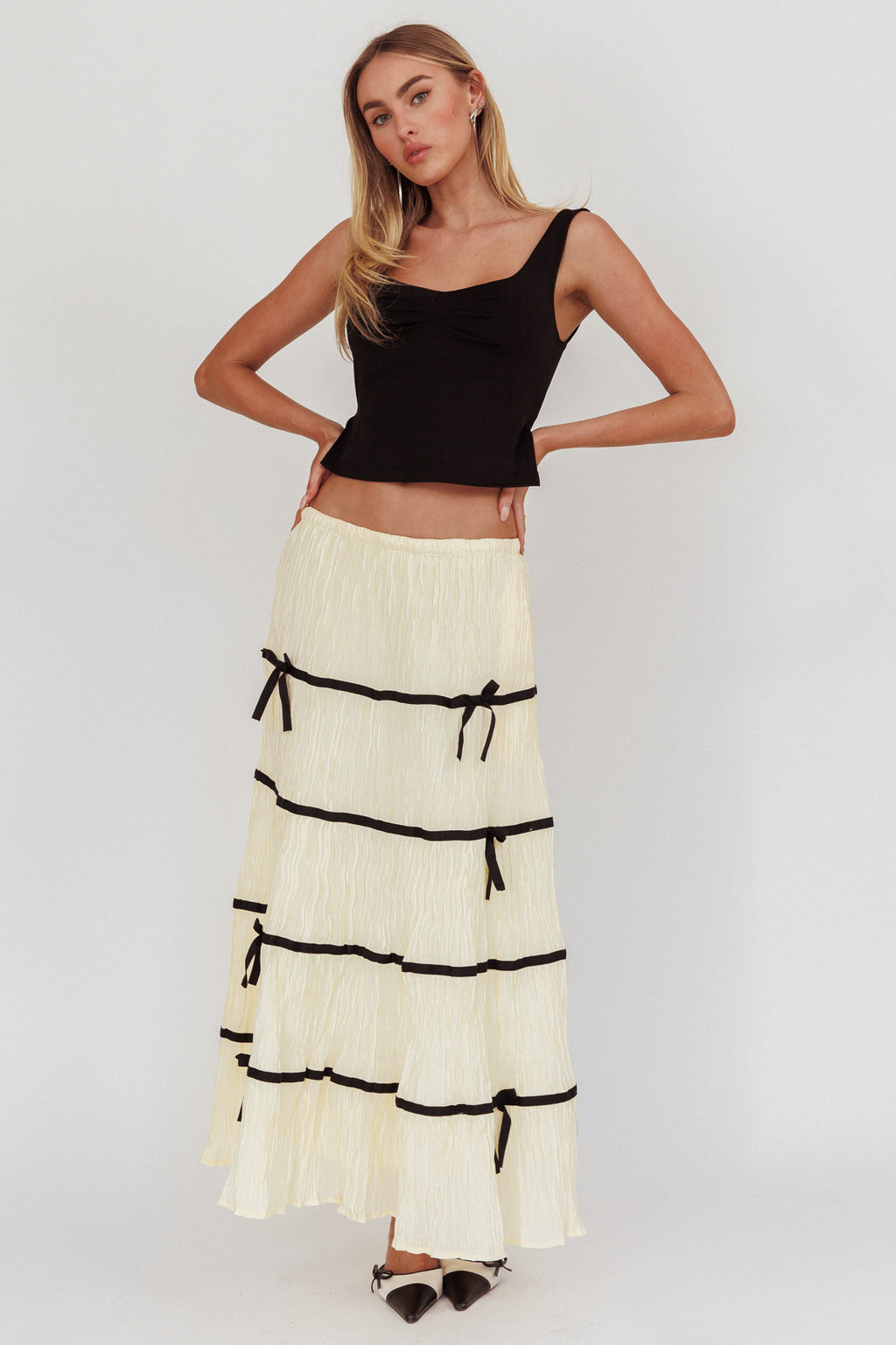 Tunnel Of Love Contrast Bow A-Line Maxi Skirt Natural by Selfie Leslie Australia