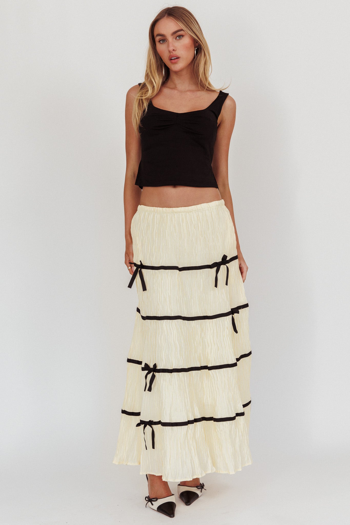 Tunnel Of Love Contrast Bow A-Line Maxi Skirt Natural by Selfie Leslie Australia