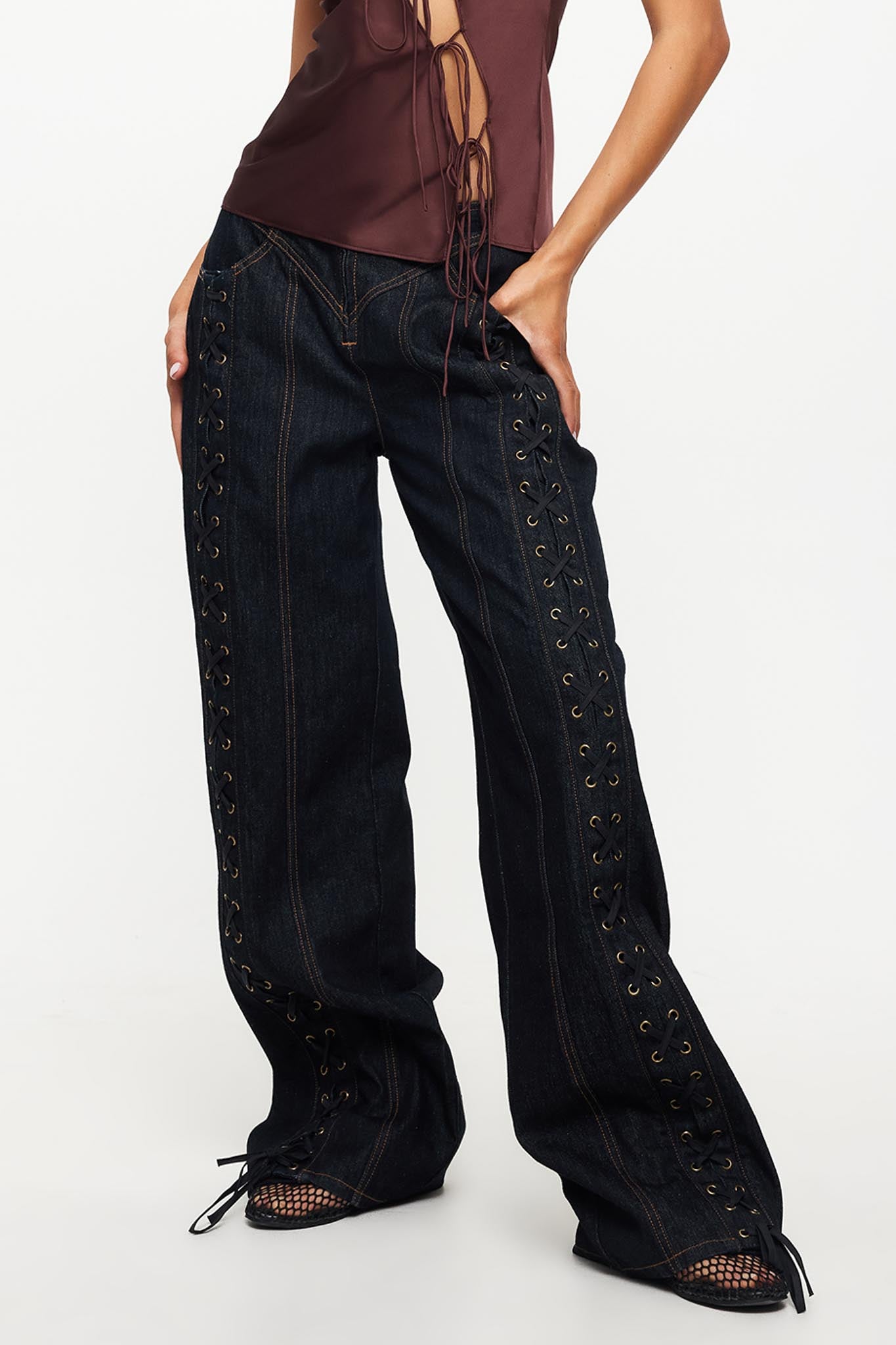 LIONESS Daydream Tie-Up Jeans Dark Denim by Selfie Leslie Australia