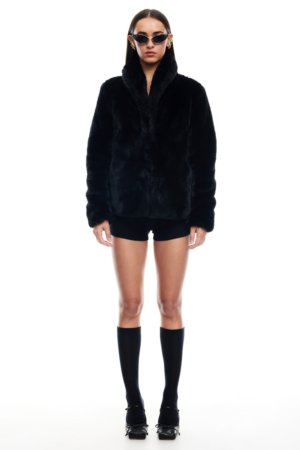 LIONESS Bada Bing Faux Fur Jacket Onyx by Selfie Leslie Australia