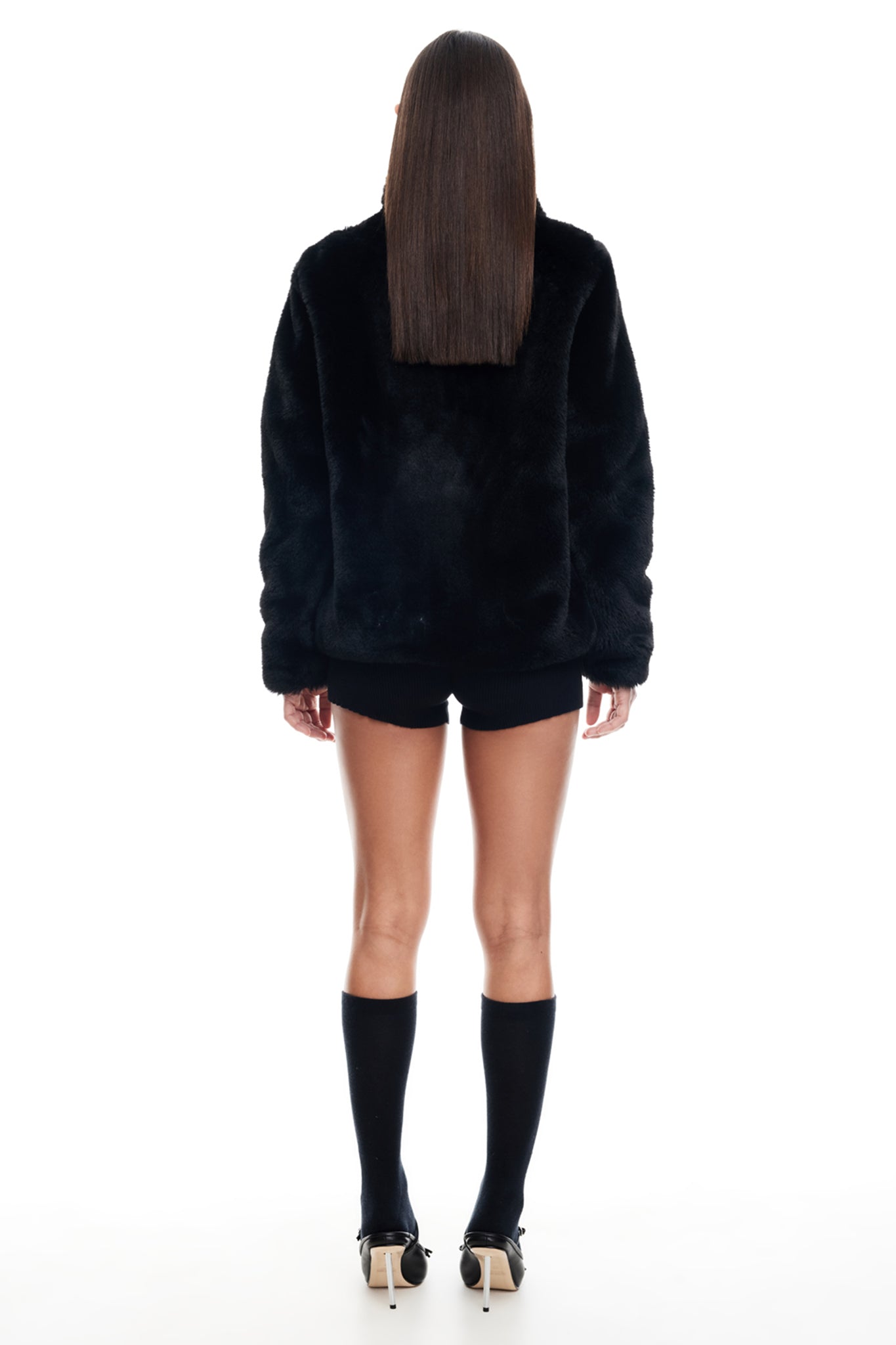 LIONESS Bada Bing Faux Fur Jacket Onyx by Selfie Leslie Australia