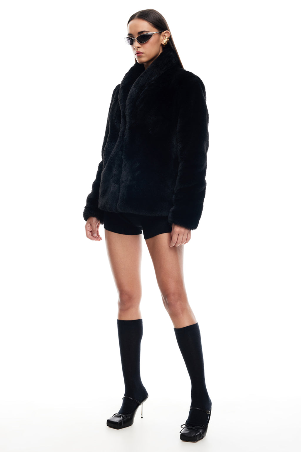LIONESS Bada Bing Faux Fur Jacket Onyx by Selfie Leslie Australia