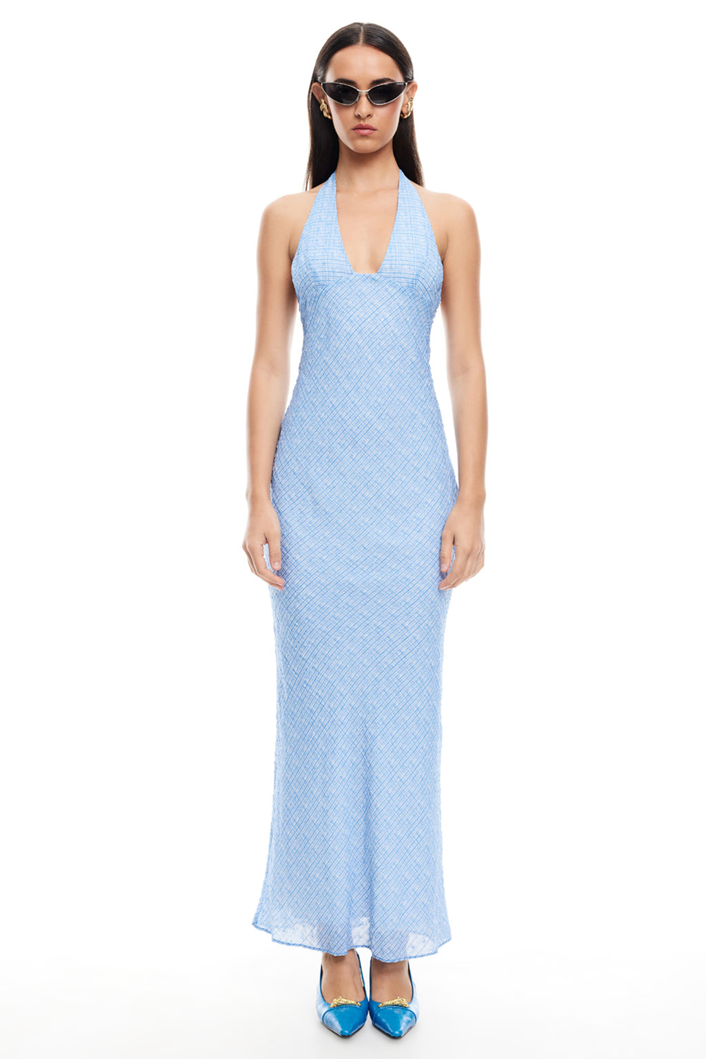 LIONESS Carrie Halter Dress Blue Check by Selfie Leslie Australia