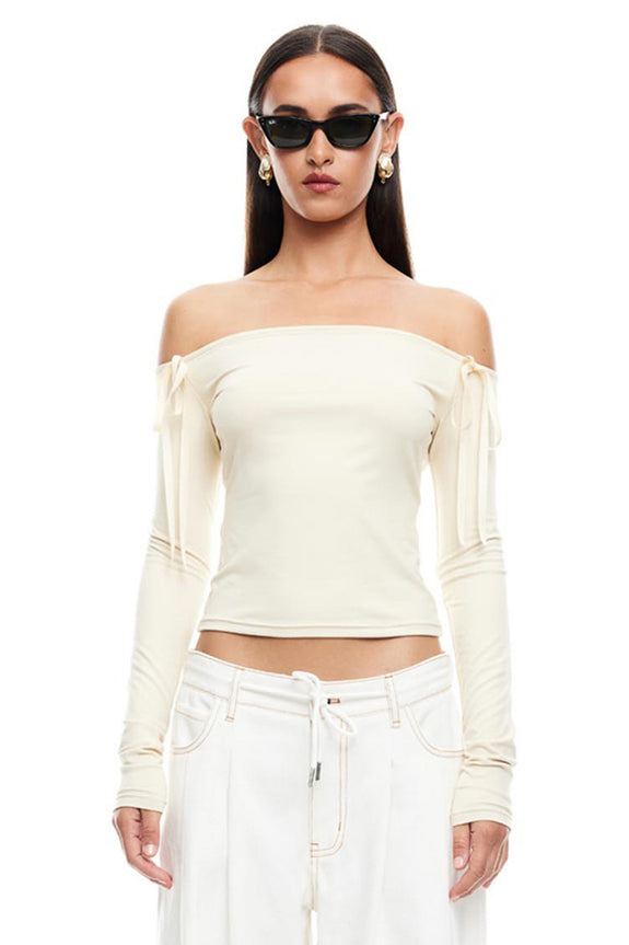 LIONESS Insightful Off Shoulder Top Ivory by Selfie Leslie Australia