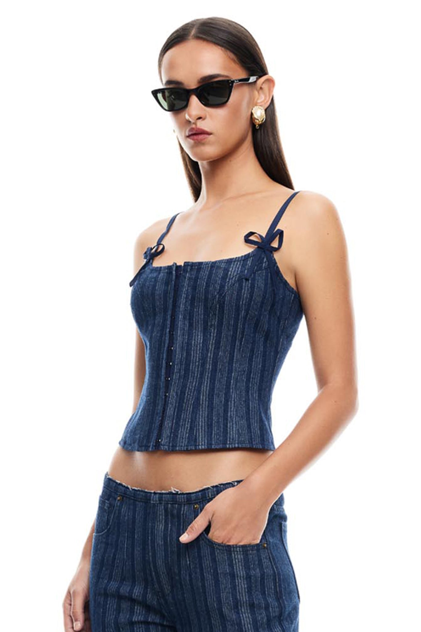 LIONESS Charismatic Denim Corset Navy by Selfie Leslie Australia