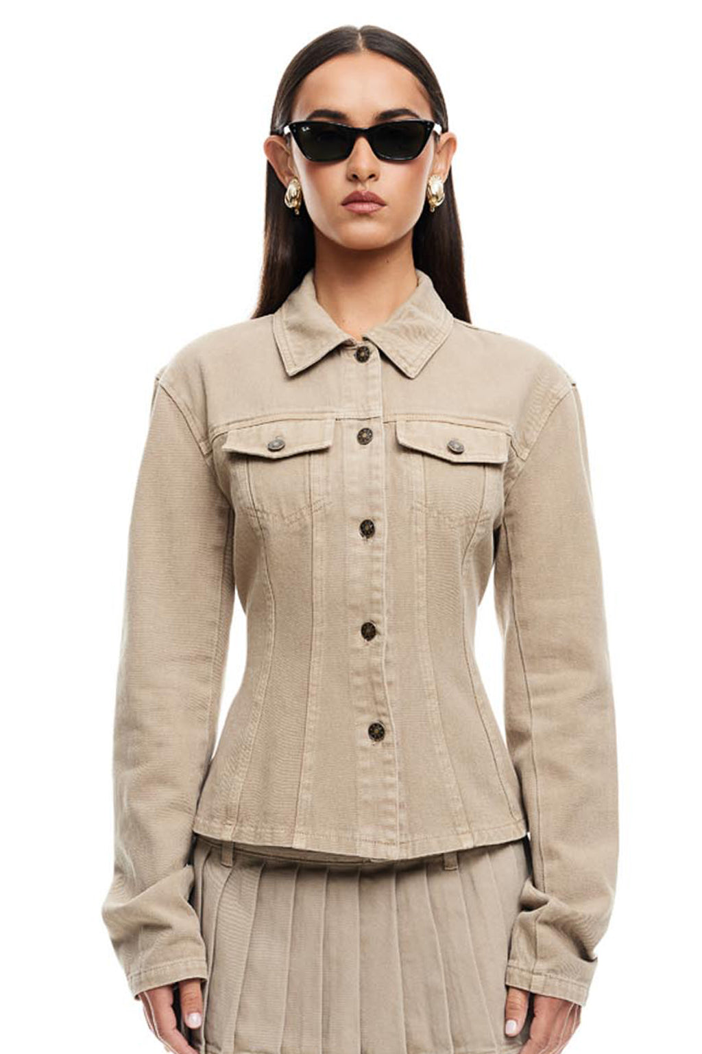 LIONESS Rider Denim Jacket Beige by Selfie Leslie Australia