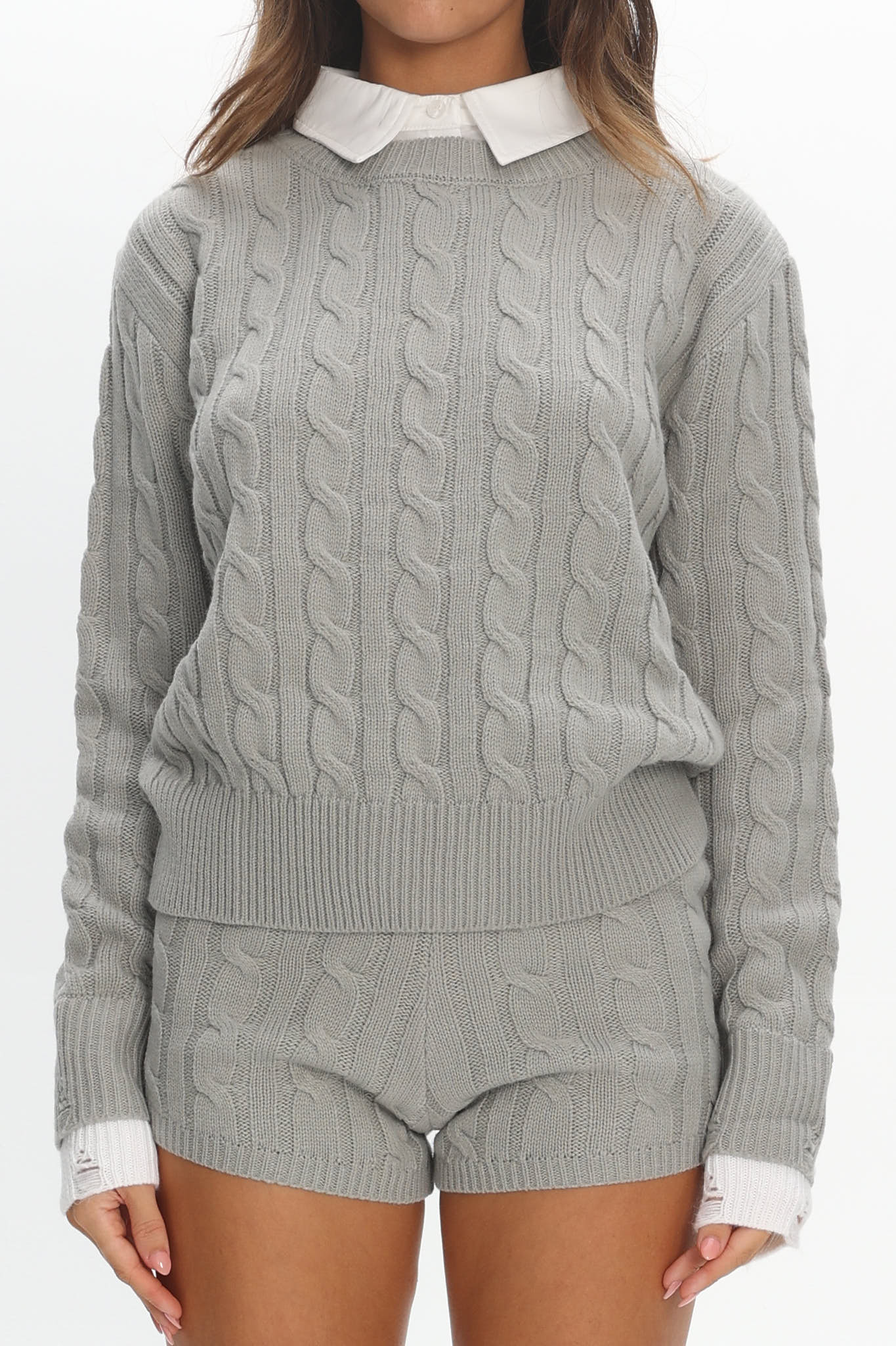 LIONESS Coastal Cable Knit Sweater Cloud by Selfie Leslie Australia