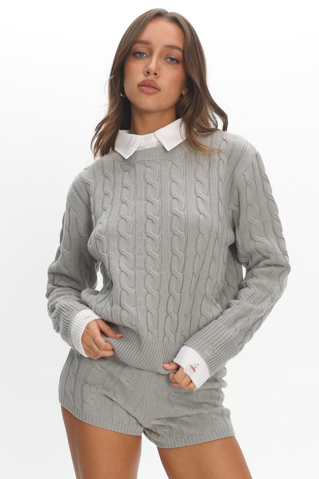 LIONESS Coastal Cable Knit Sweater Cloud by Selfie Leslie Australia