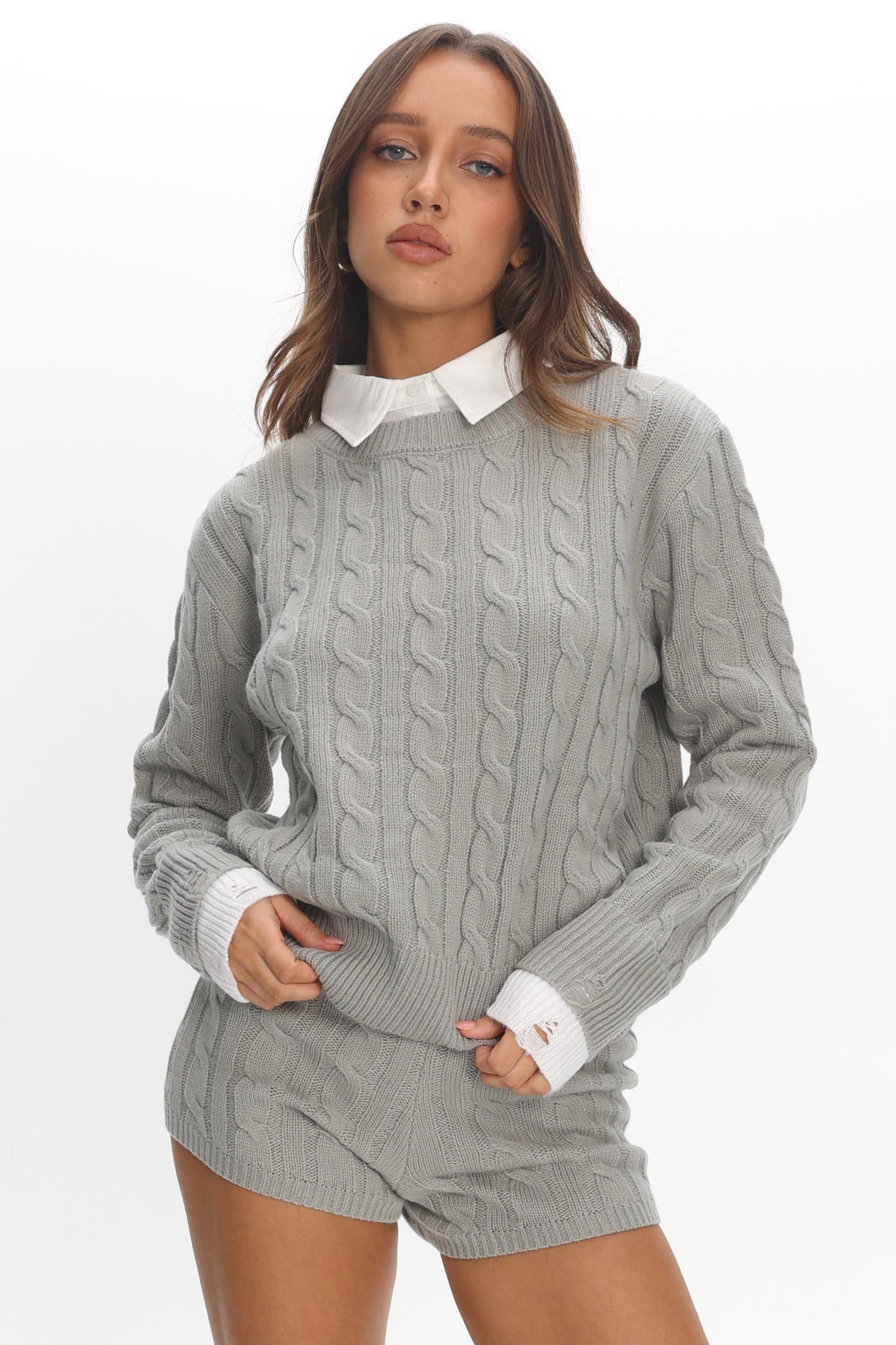 LIONESS Coastal Cable Knit Sweater Cloud by Selfie Leslie Australia