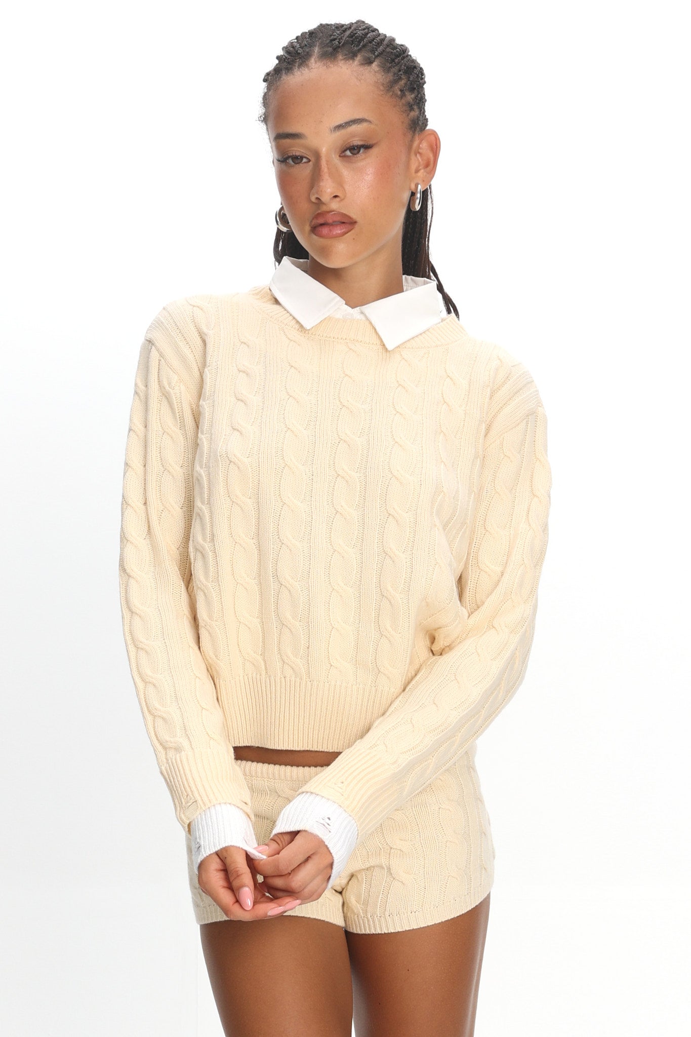 LIONESS Costal Cable Knit Sweater Cream by Selfie Leslie Australia