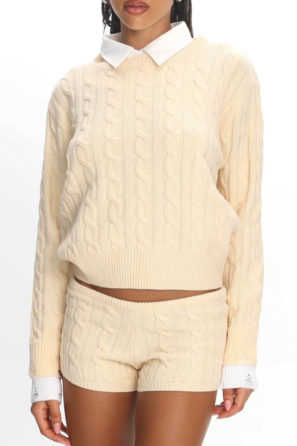LIONESS Costal Cable Knit Sweater Cream by Selfie Leslie Australia
