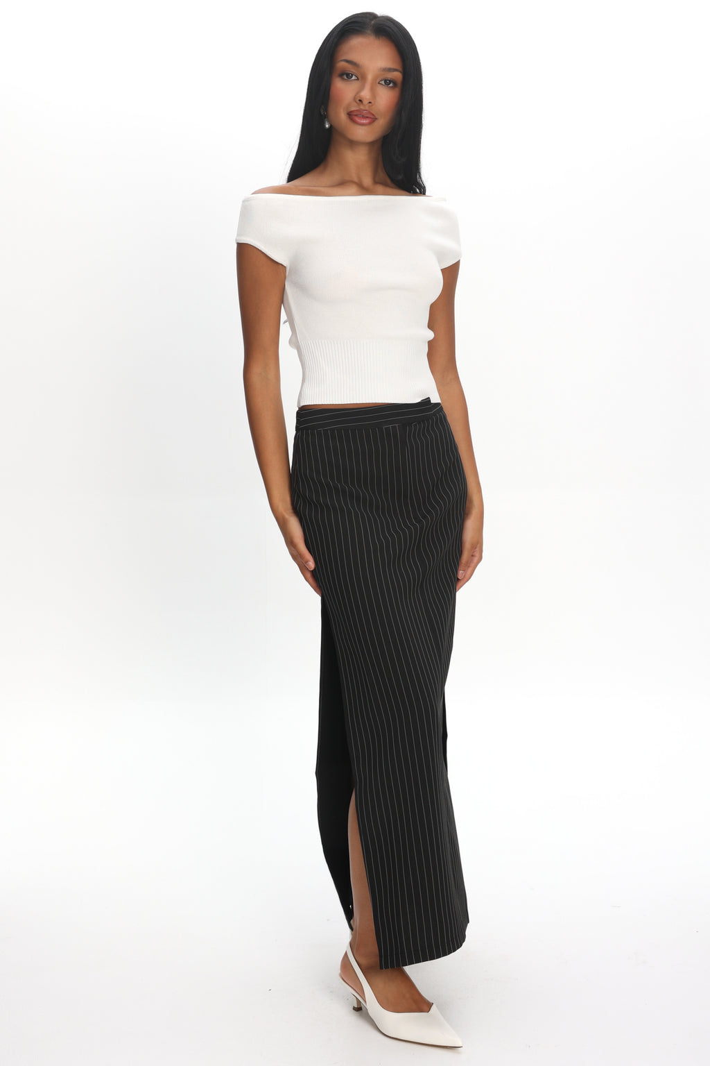 LIONESS Lune Maxi Skirt Onyx Pinstripe by Selfie Leslie Australia