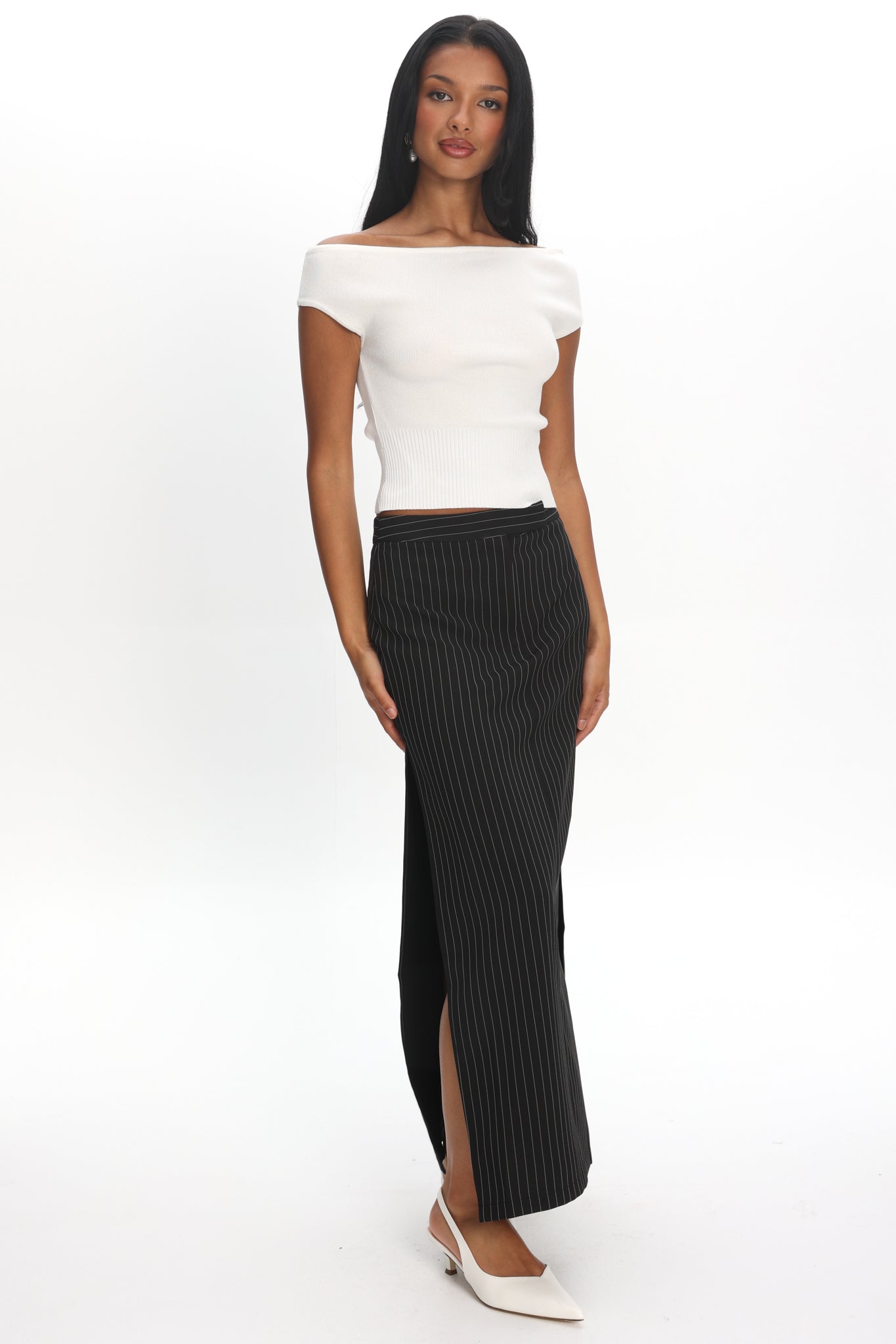 LIONESS Lune Maxi Skirt Onyx Pinstripe by Selfie Leslie Australia