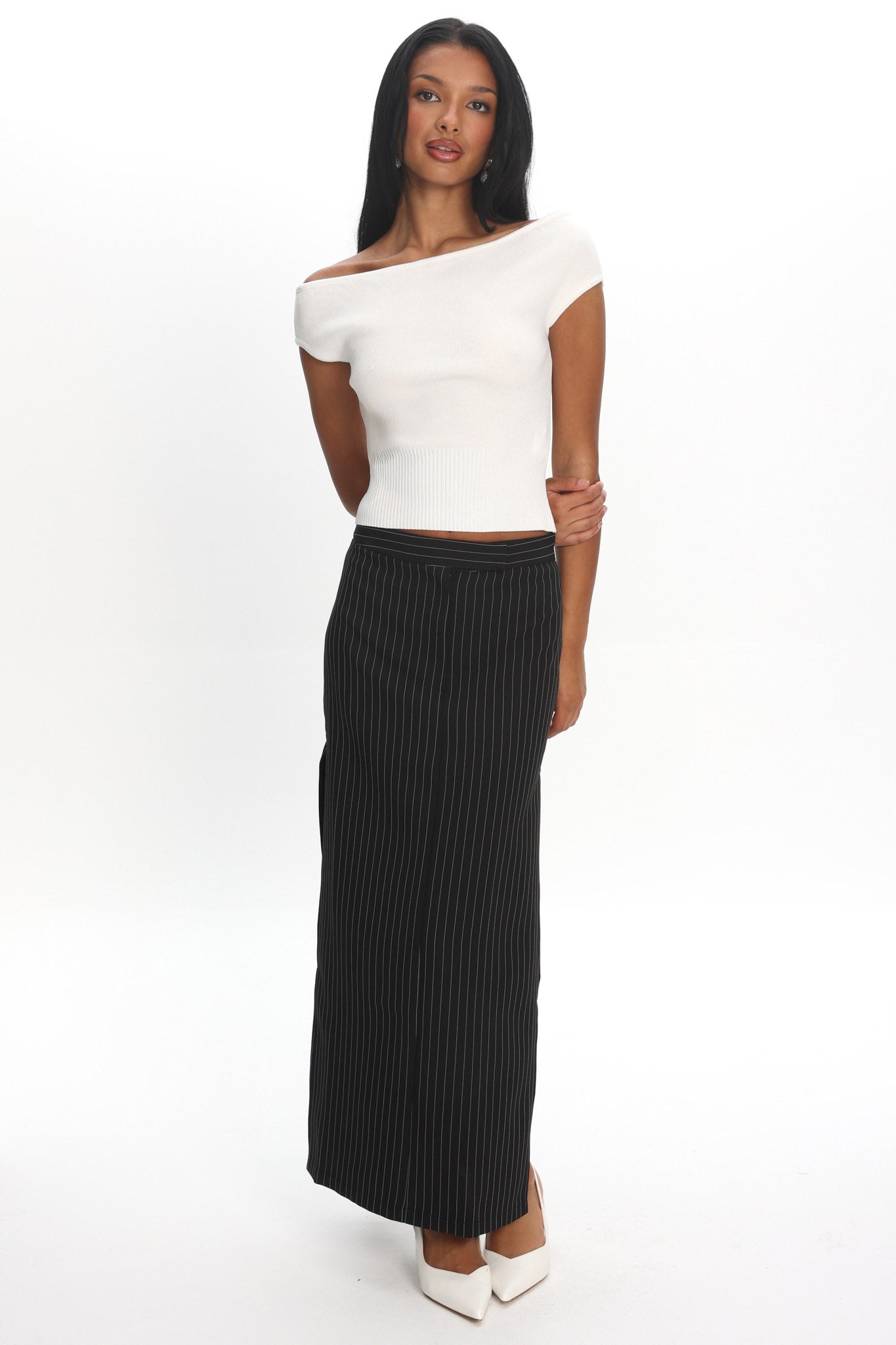 LIONESS Lune Maxi Skirt Onyx Pinstripe by Selfie Leslie Australia
