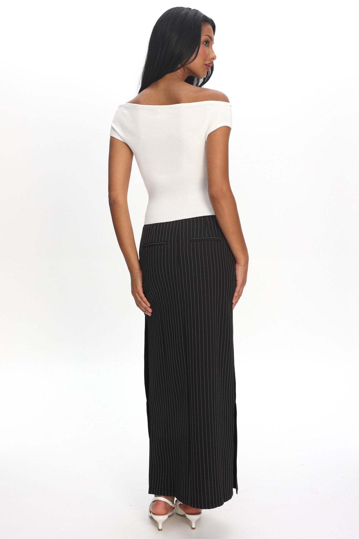 LIONESS Lune Maxi Skirt Onyx Pinstripe by Selfie Leslie Australia