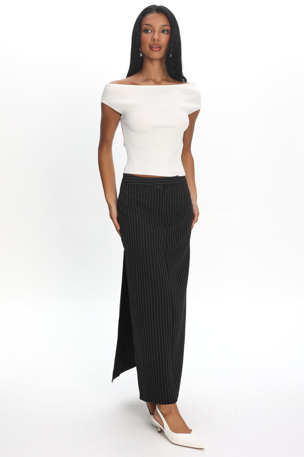LIONESS Lune Maxi Skirt Onyx Pinstripe by Selfie Leslie Australia