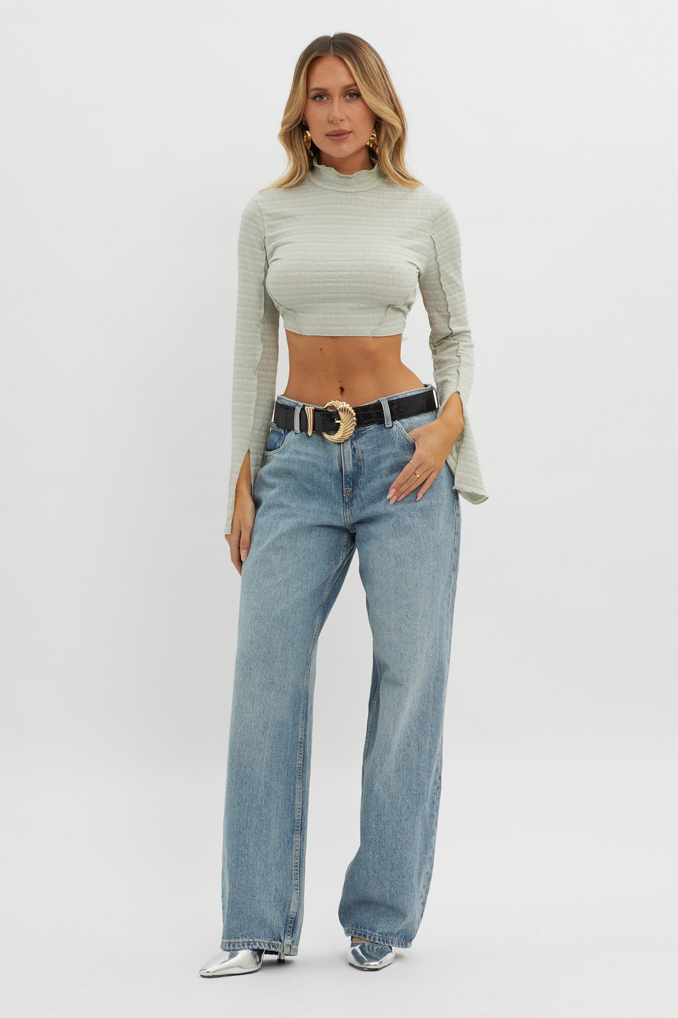 Rule Breaker Backless Mock Neck Top Sage by Selfie Leslie Australia