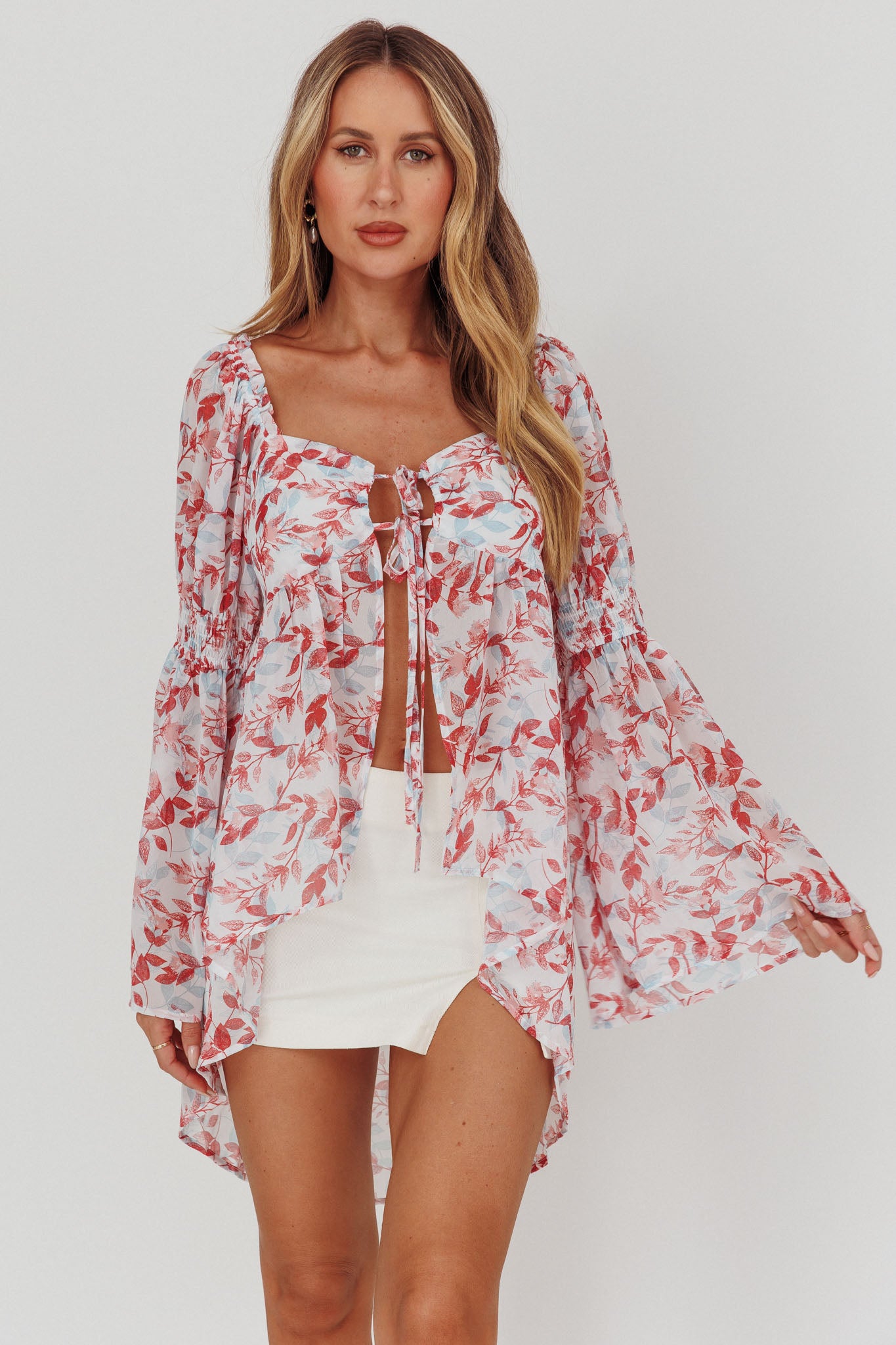Ganyah Tie Front Blouse Print Brick by Selfie Leslie Australia