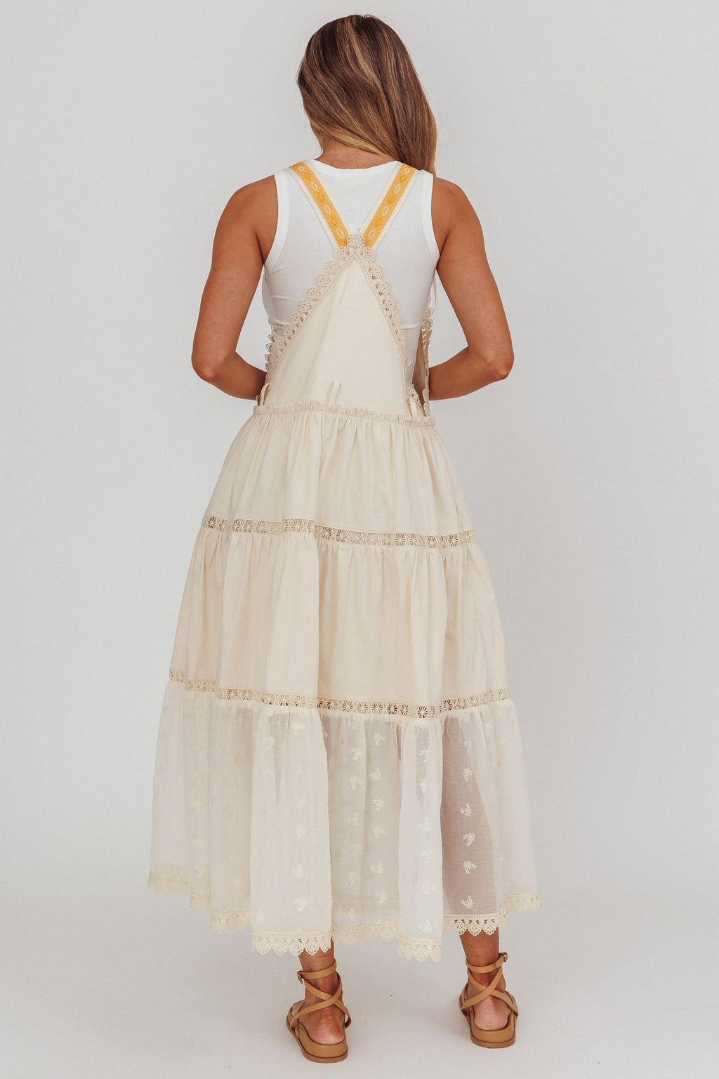 Odeyah Lace Trim Overall Dress Champagne by Selfie Leslie Australia