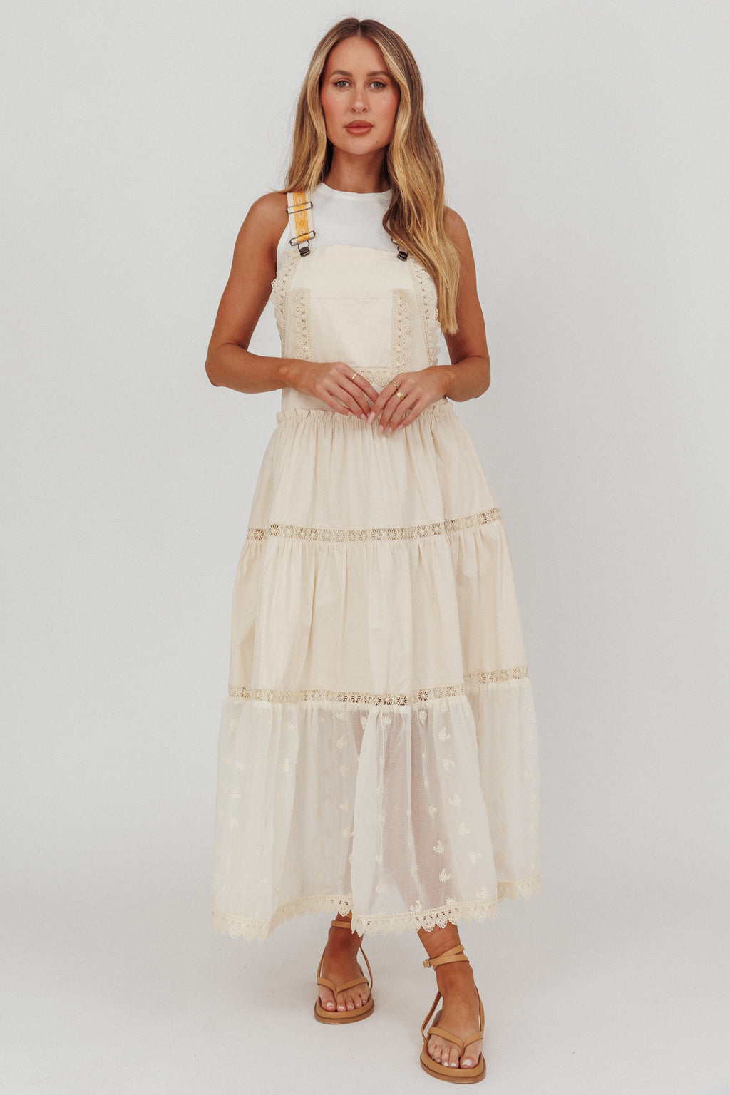 Odeyah Lace Trim Overall Dress Champagne by Selfie Leslie Australia