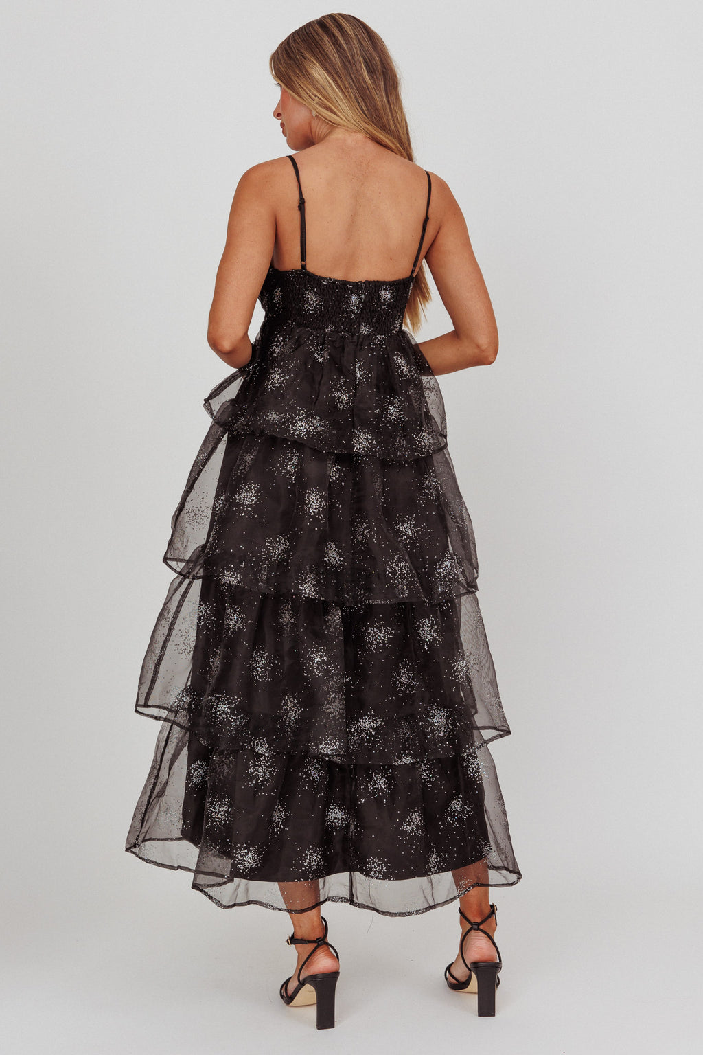 Morina Tiered Maxi Dress Glitter Black by Selfie Leslie Australia