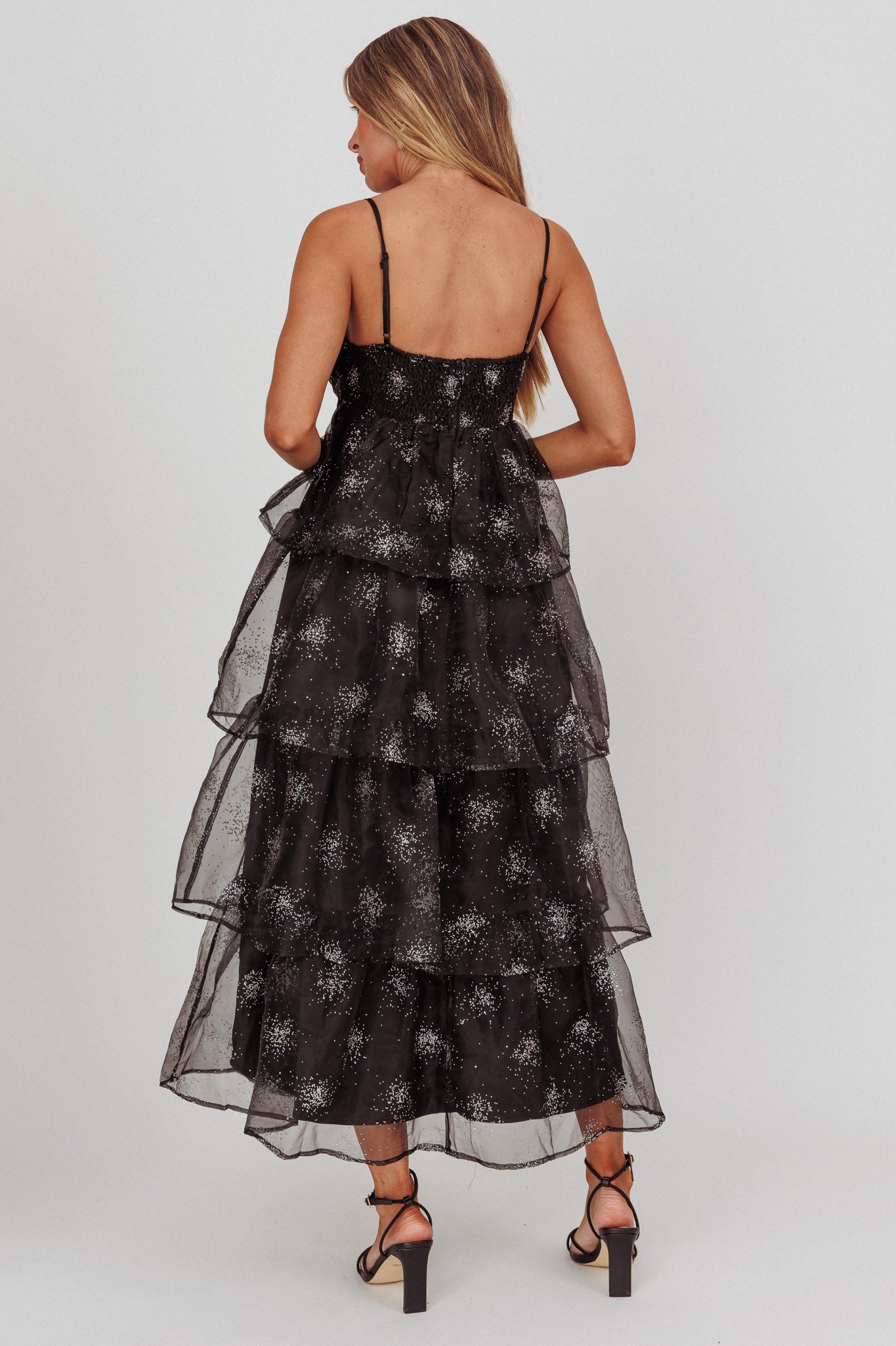 Morina Tiered Maxi Dress Glitter Black by Selfie Leslie Australia
