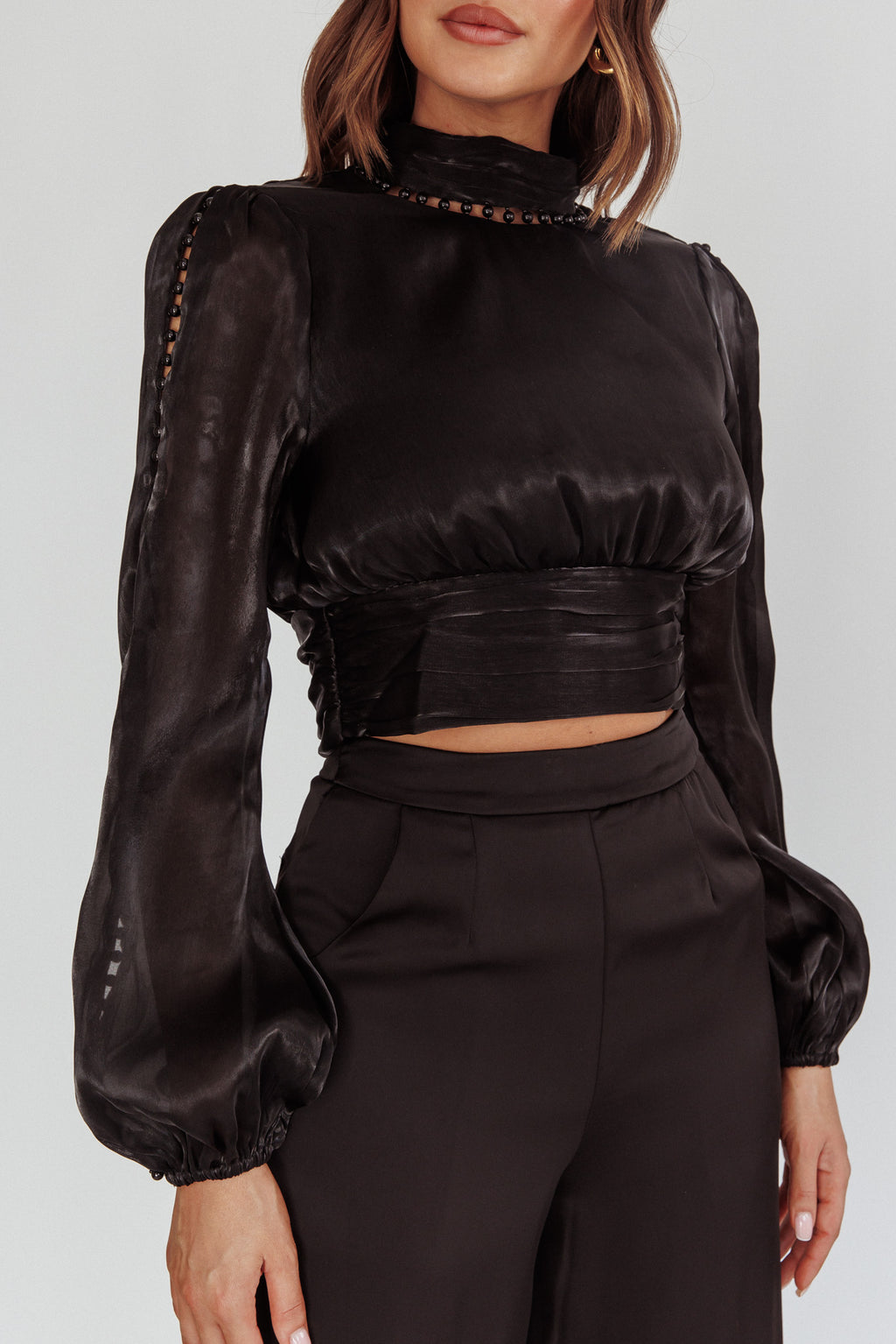 Caia Pearl Detail Open Back Top Black by Selfie Leslie Australia