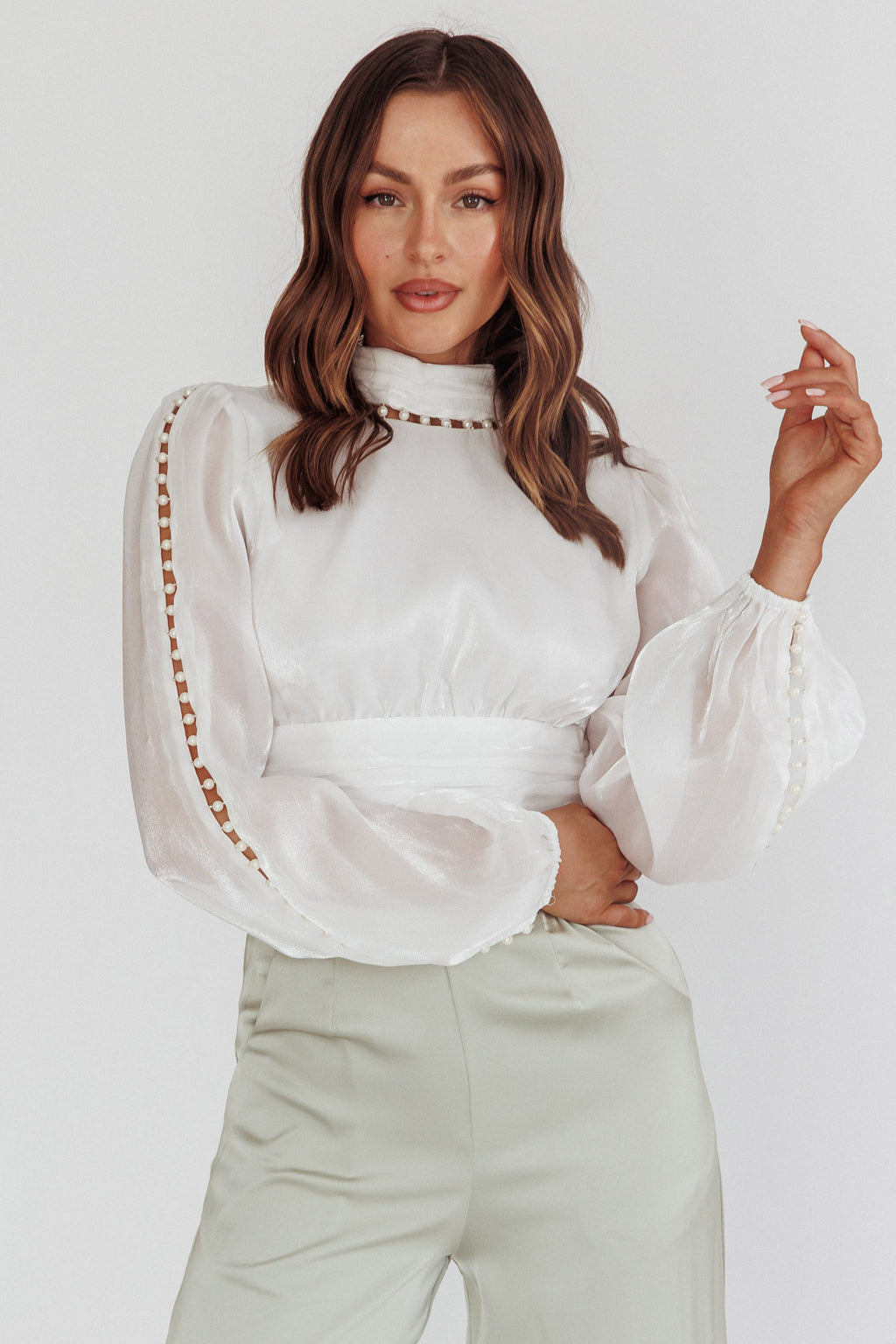 Caia Pearl Detail Open Back Top White by Selfie Leslie Australia