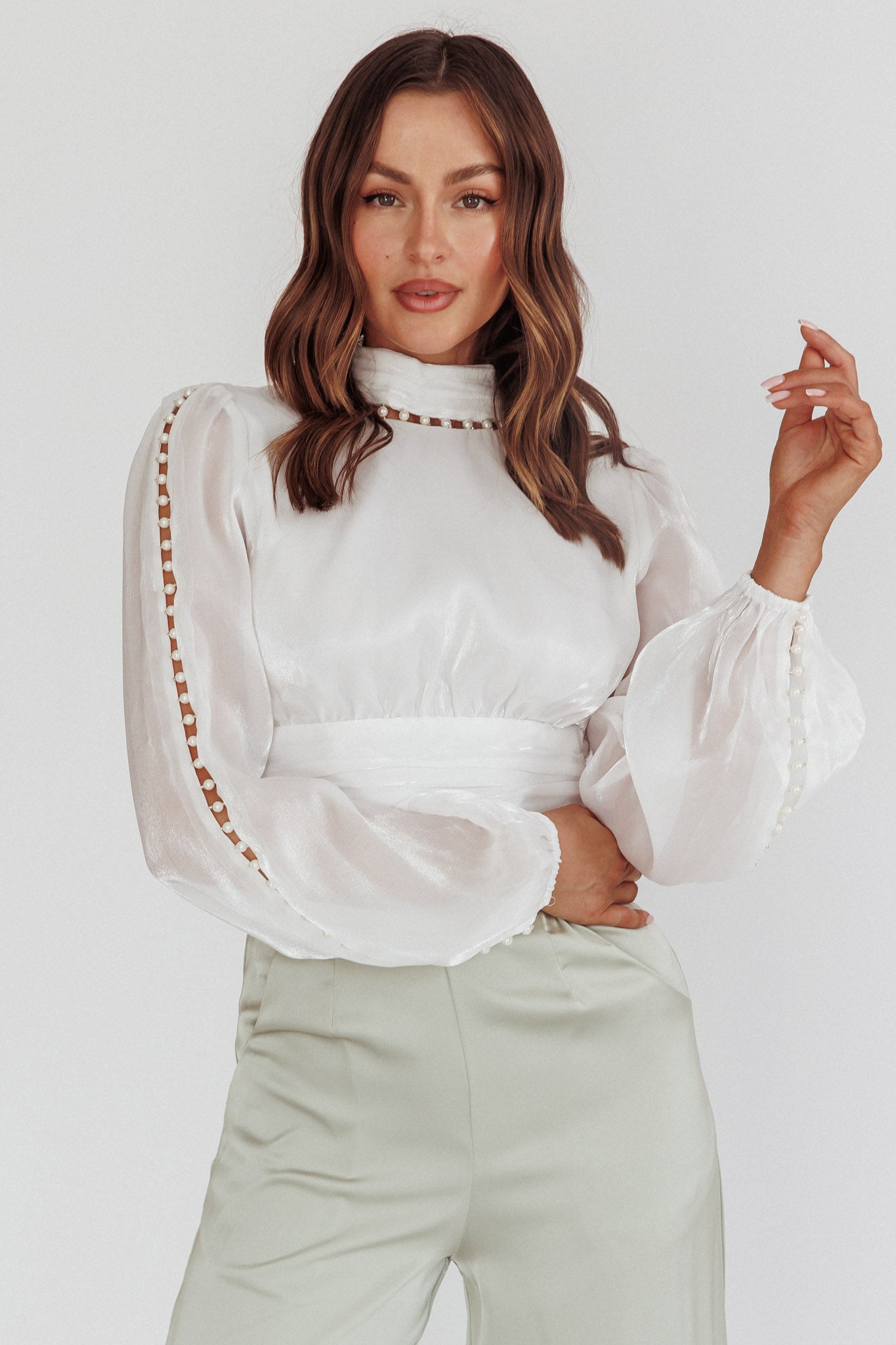 Caia Pearl Detail Open Back Top White by Selfie Leslie Australia