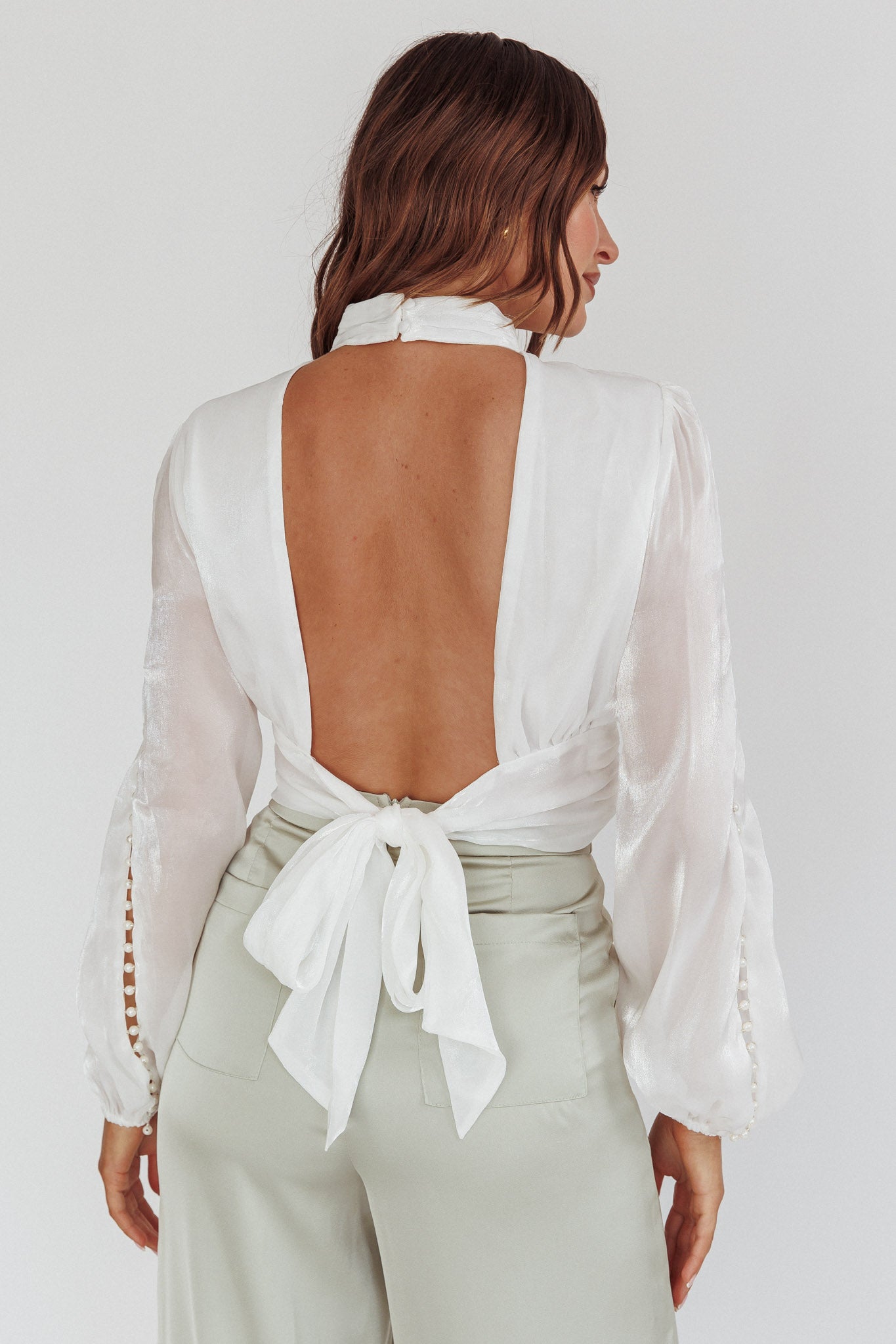 Caia Pearl Detail Open Back Top White by Selfie Leslie Australia