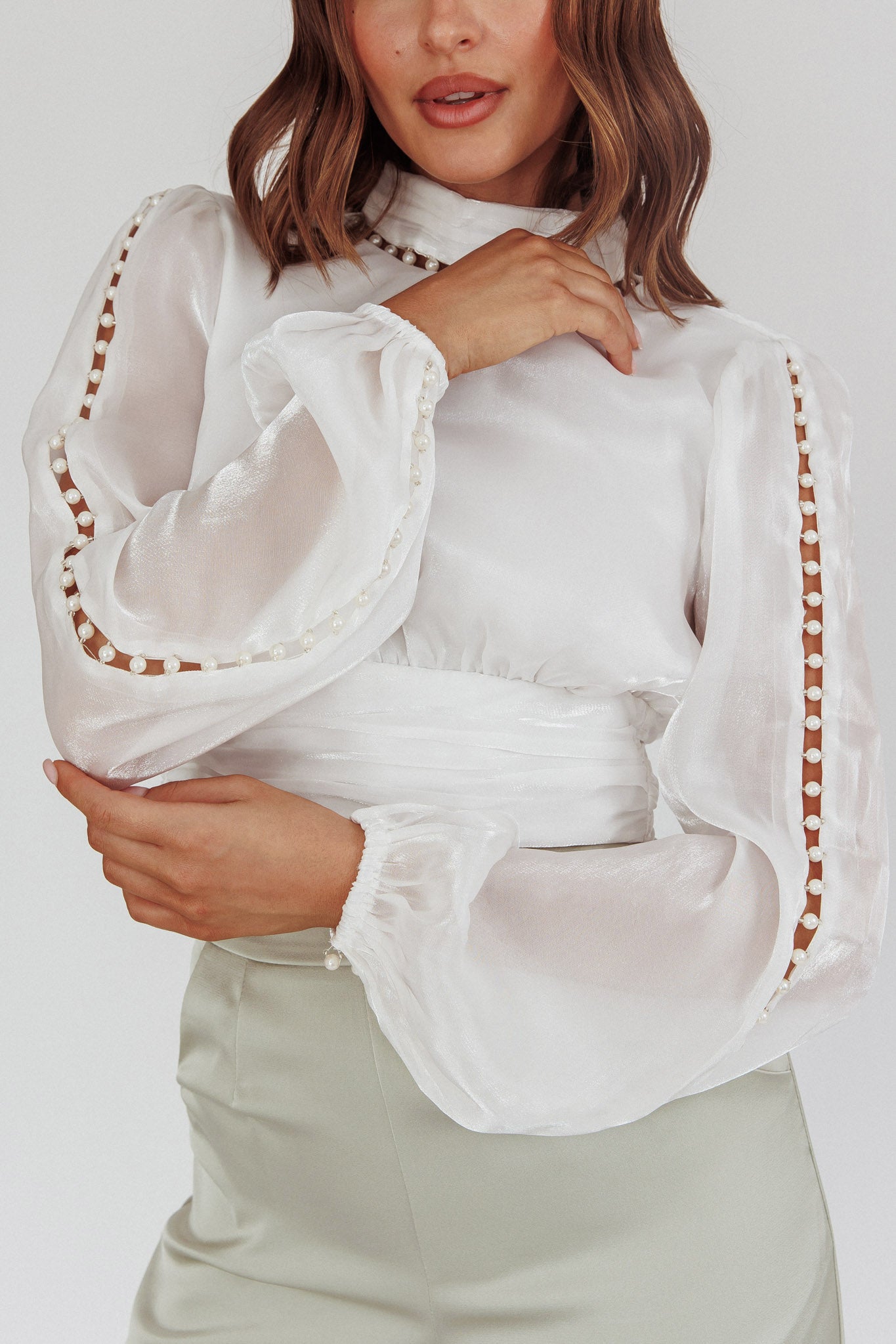 Caia Pearl Detail Open Back Top White by Selfie Leslie Australia