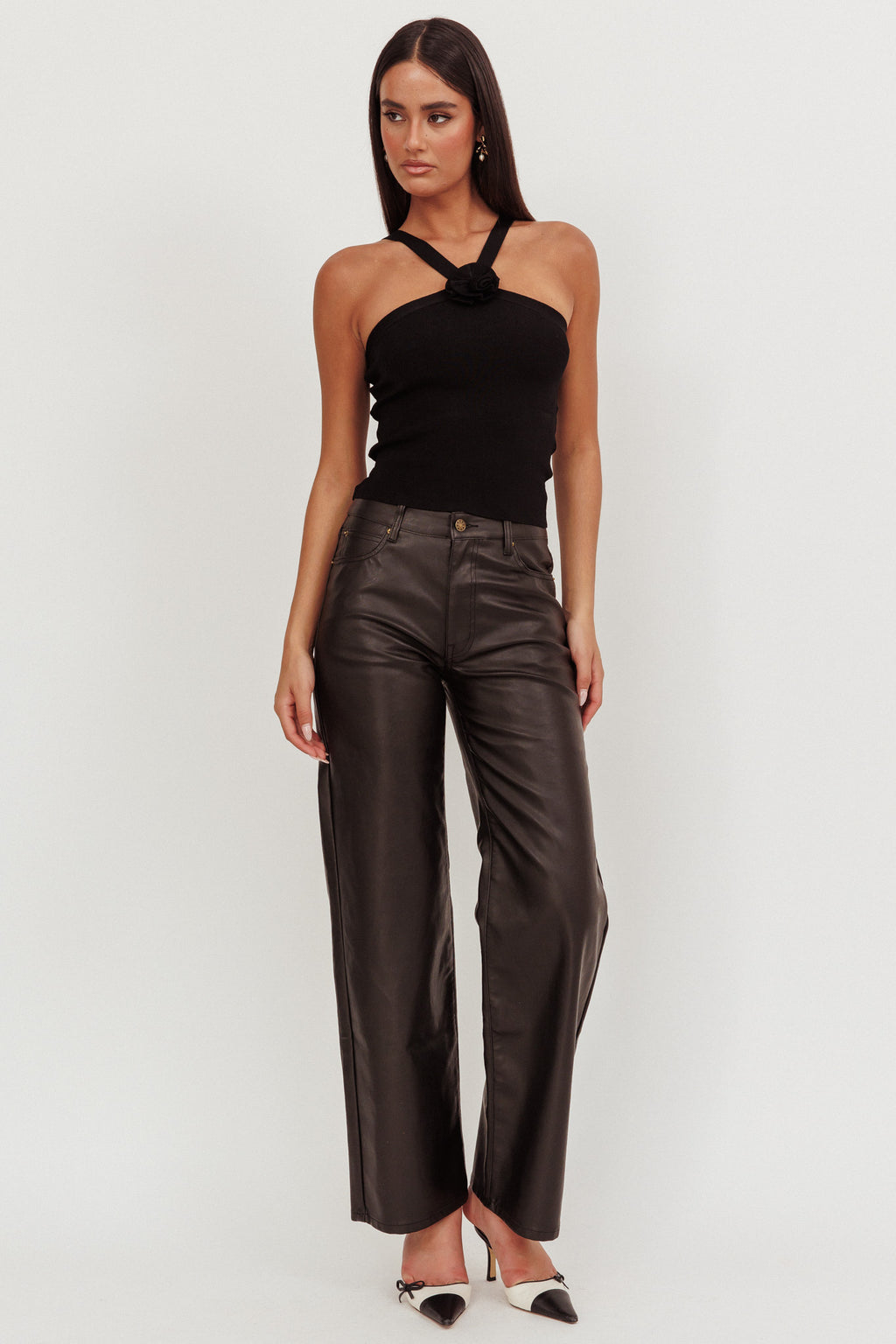 Anora Ribbed Rose Top Black by Selfie Leslie Australia