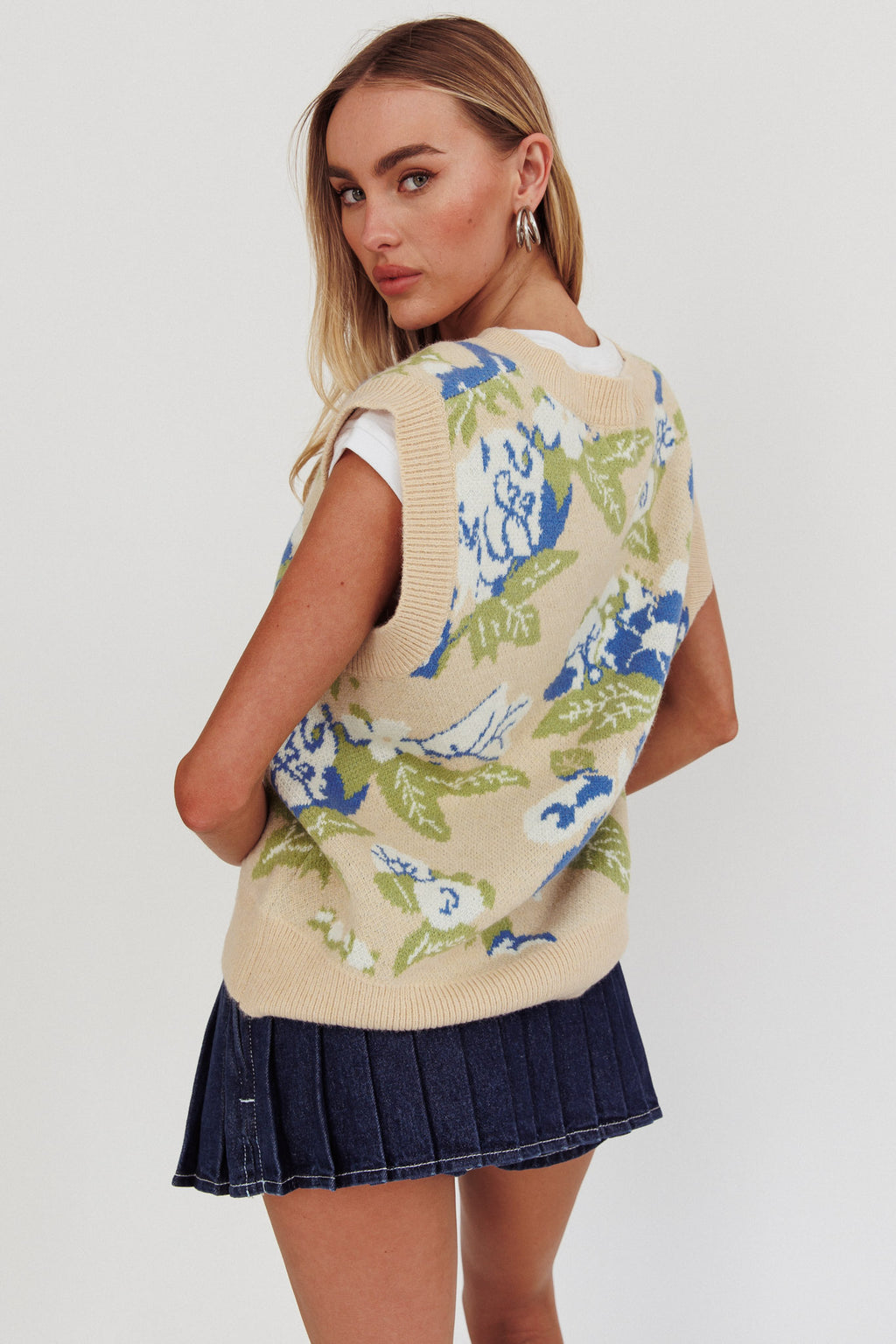 Crushing On You Sleeveless Floral Sweater Vest Taupe by Selfie Leslie Australia