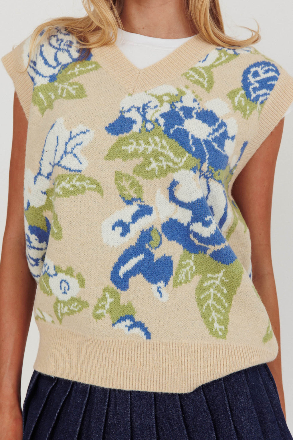 Crushing On You Sleeveless Floral Sweater Vest Taupe by Selfie Leslie Australia
