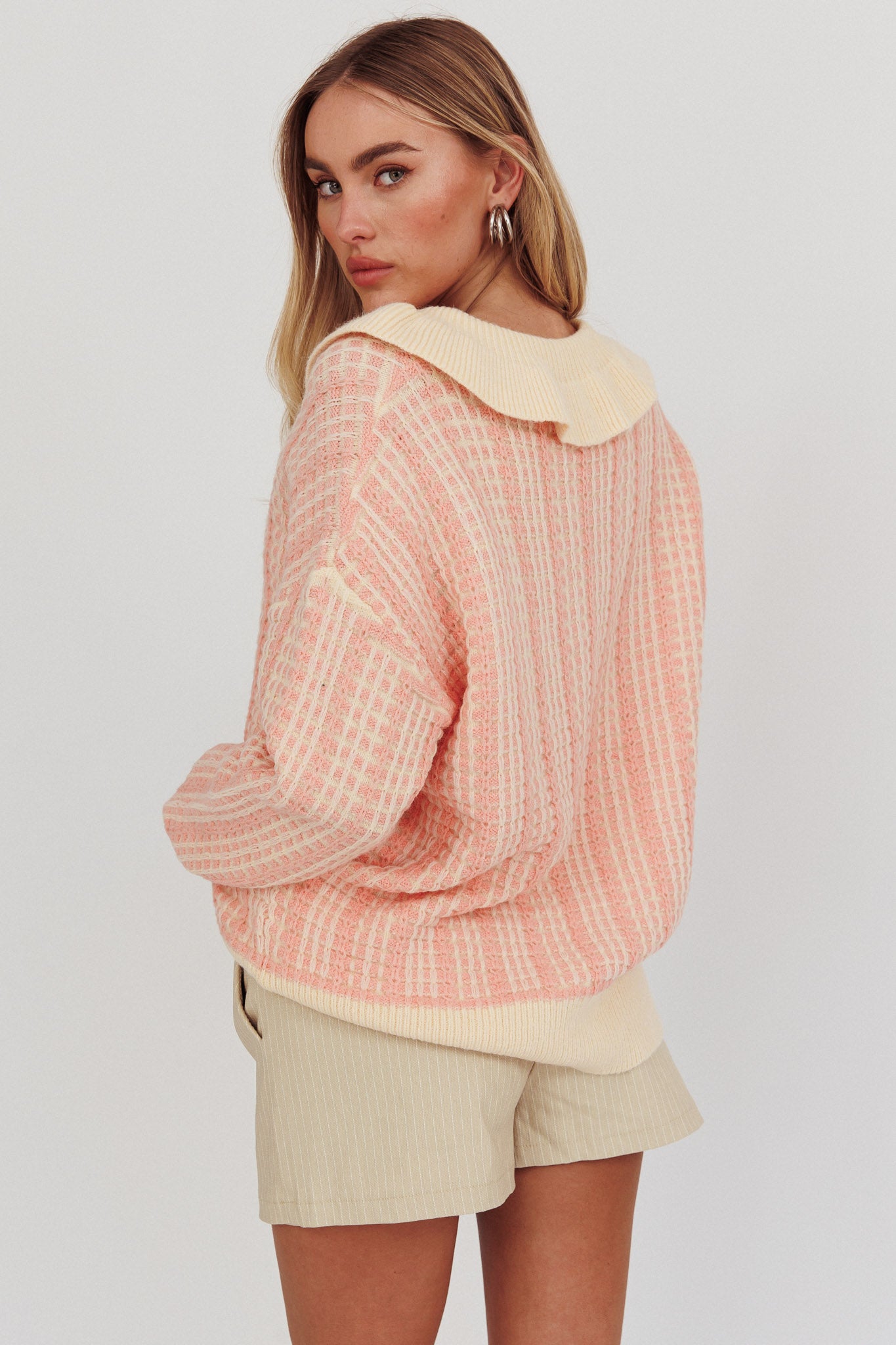 Rewrite Quarter Button Knit Sweater Coral by Selfie Leslie Australia