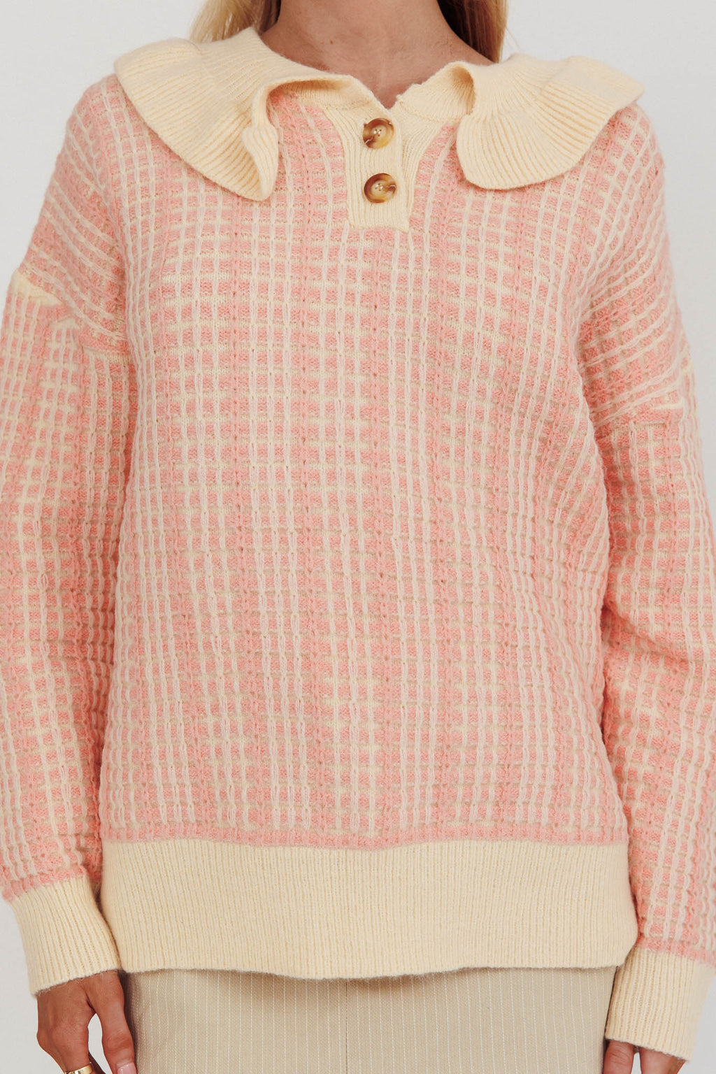 Rewrite Quarter Button Knit Sweater Coral by Selfie Leslie Australia