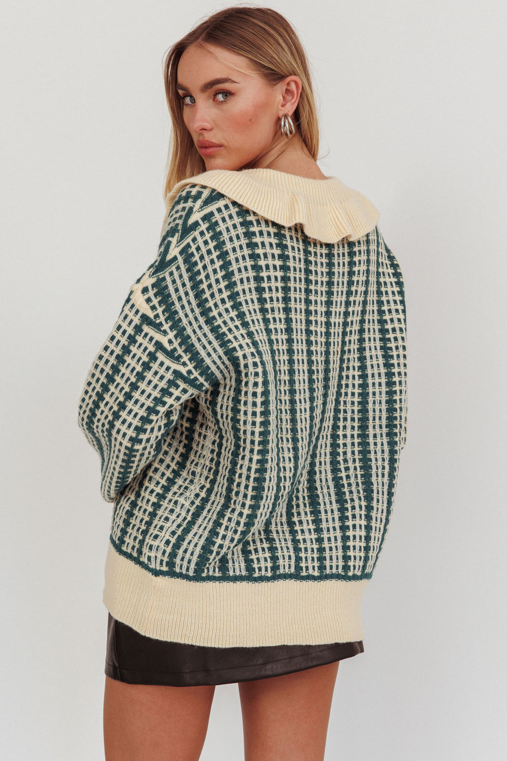 Rewrite Quarter Button Knit Sweater Emerald by Selfie Leslie Australia