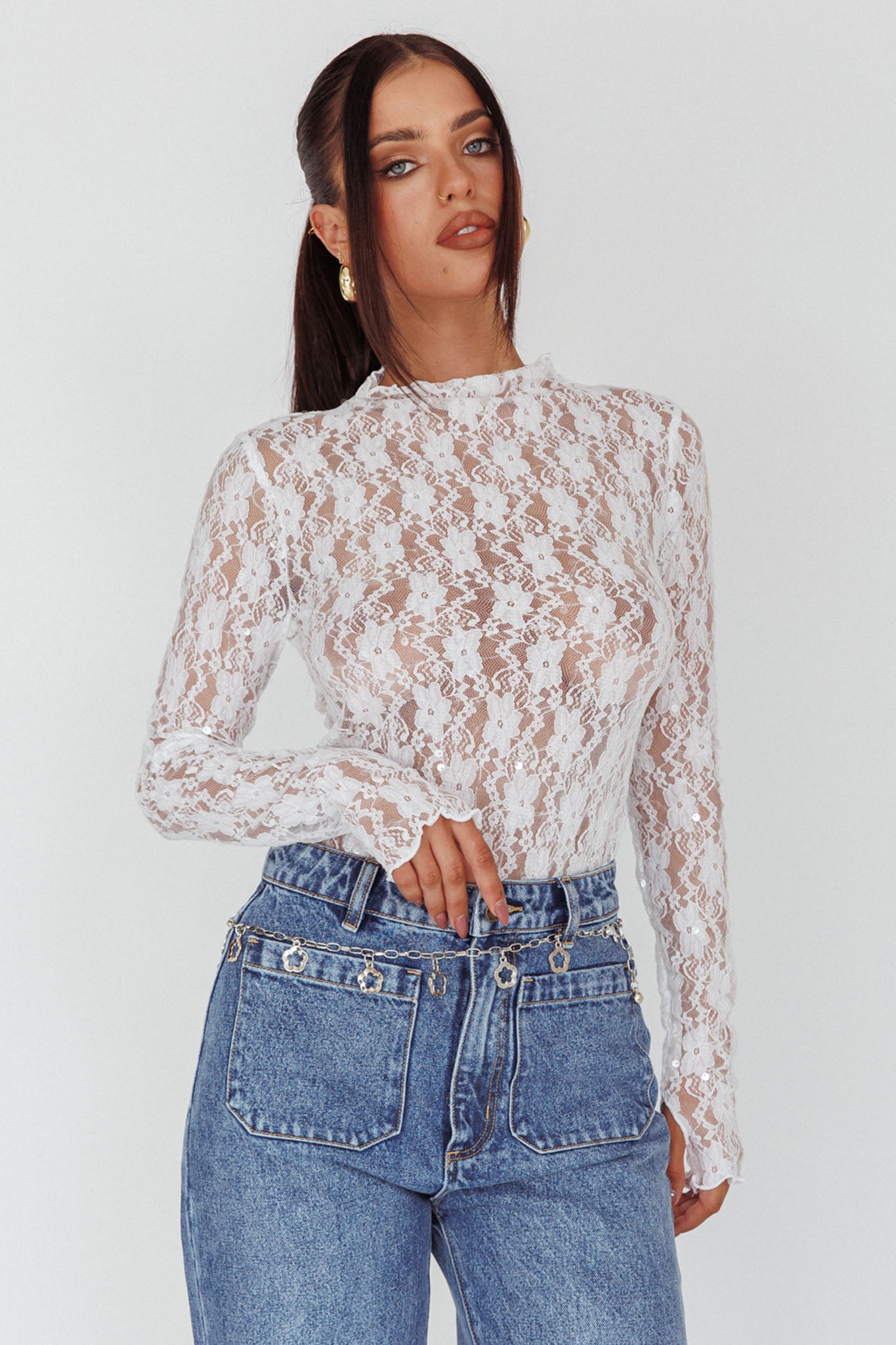 Angel Baby Long Sleeve Lace Top White by Selfie Leslie Australia