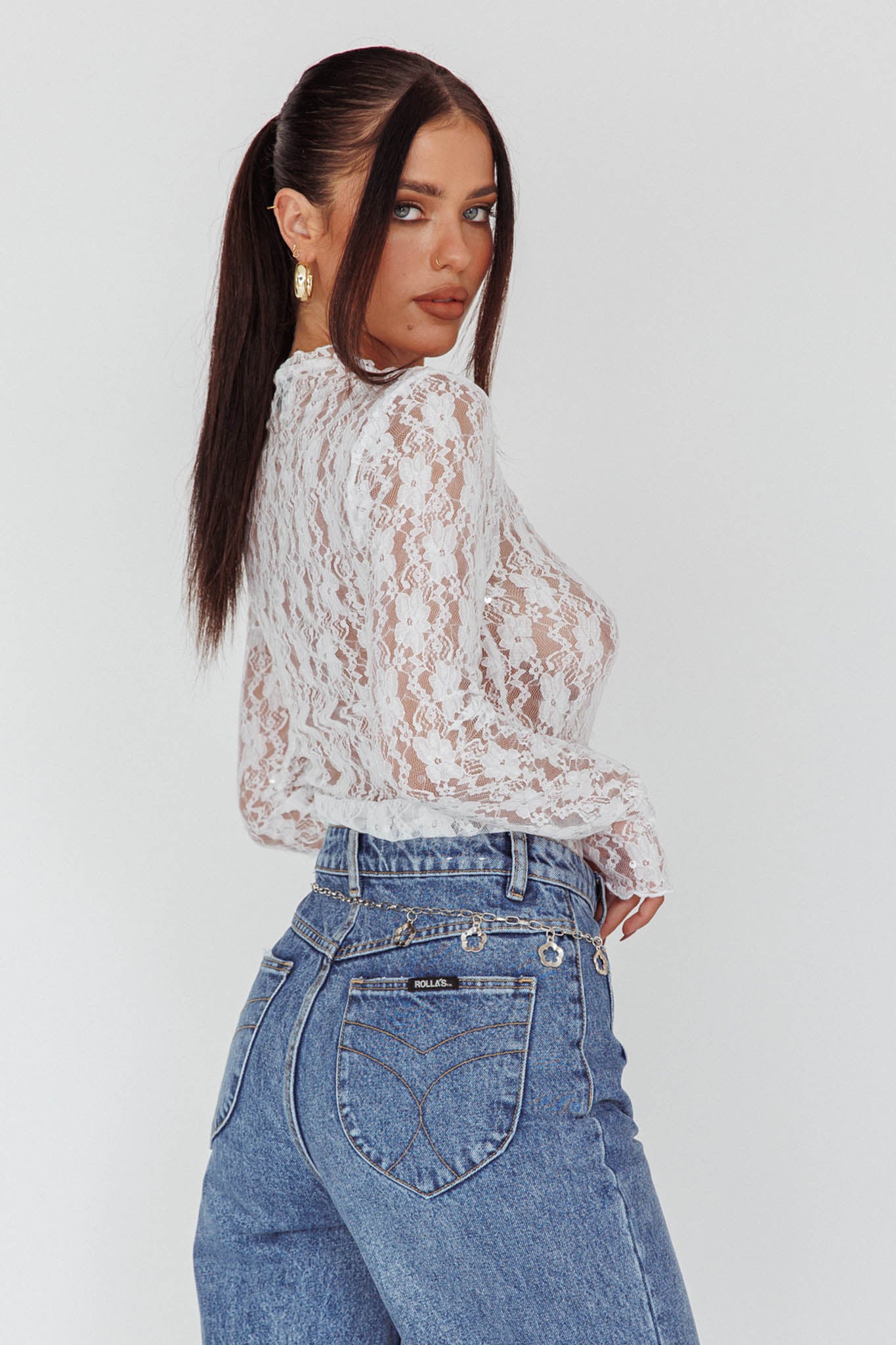 Angel Baby Long Sleeve Lace Top White by Selfie Leslie Australia