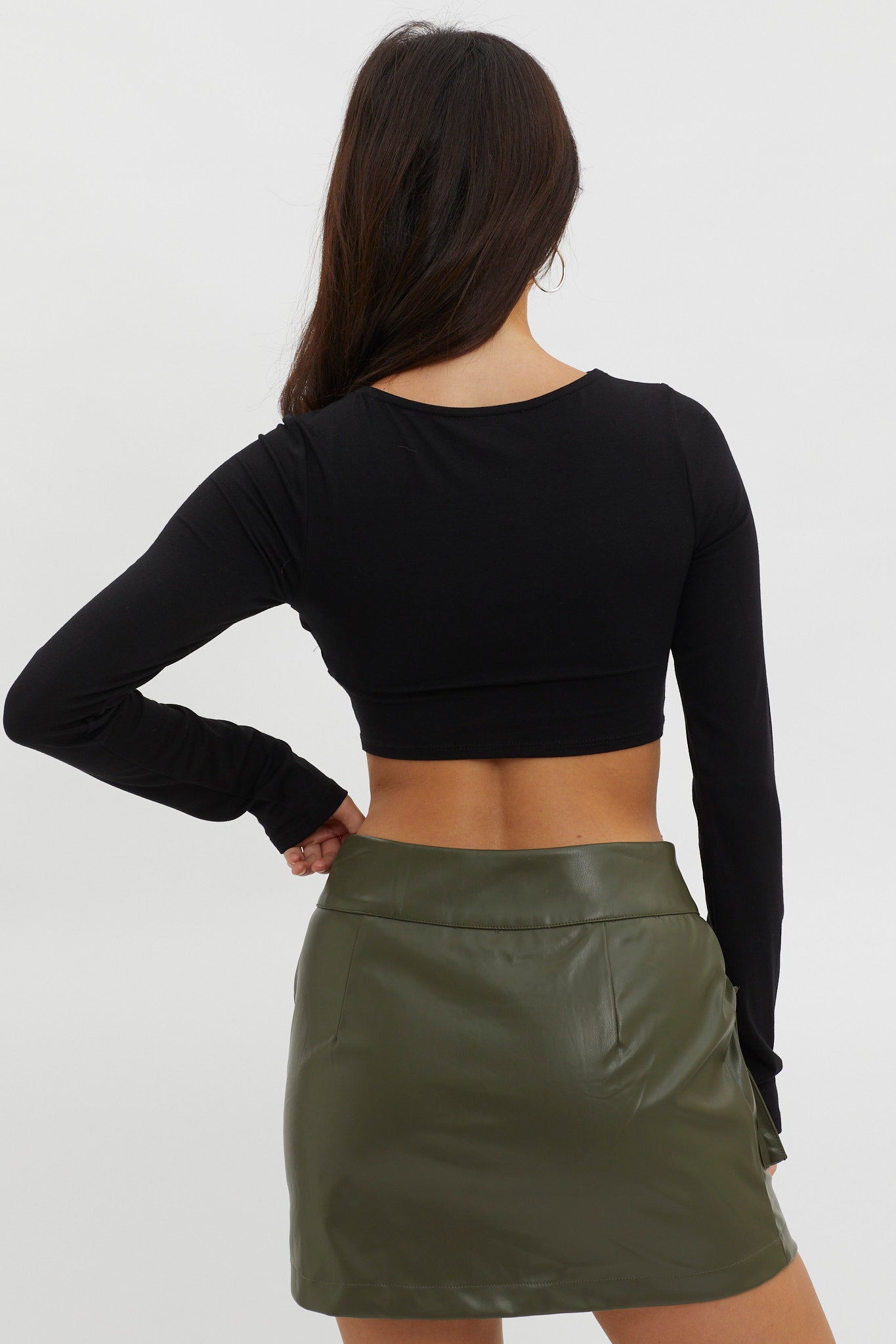 Foxy Twist Long Sleeve Crop Top Black by Selfie Leslie Australia