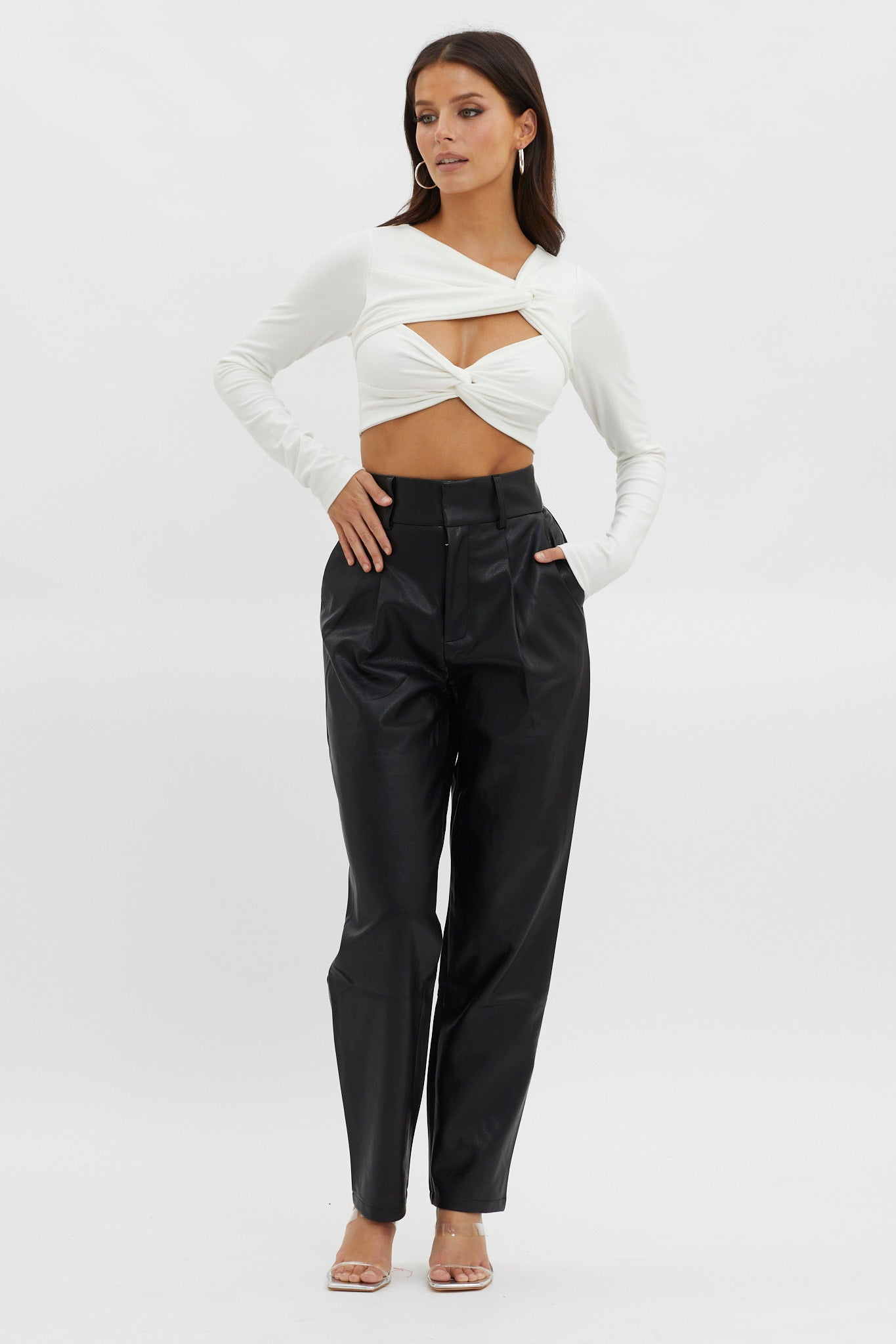 Foxy Twist Long Sleeve Crop Top White by Selfie Leslie Australia