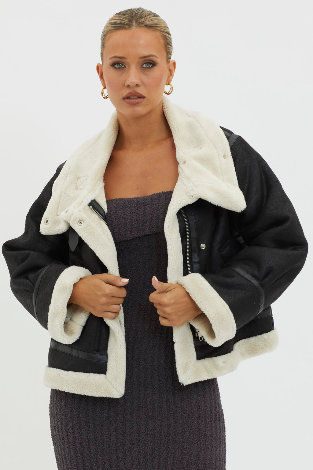 Wintertide Sherpa Trim Jacket Black by Selfie Leslie Australia