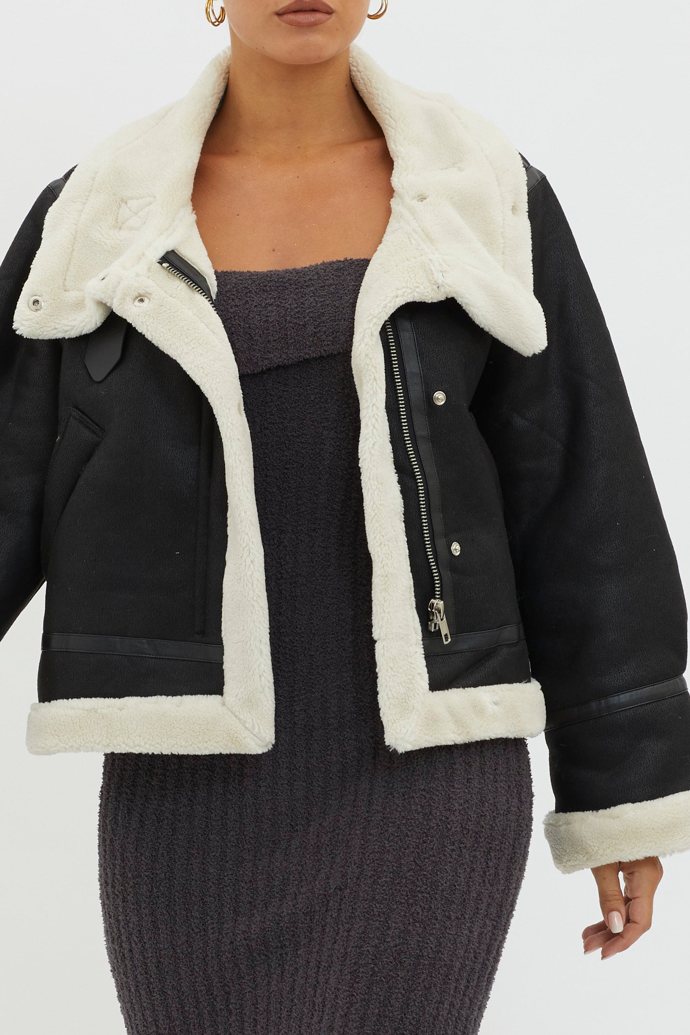 Wintertide Sherpa Trim Jacket Black by Selfie Leslie Australia