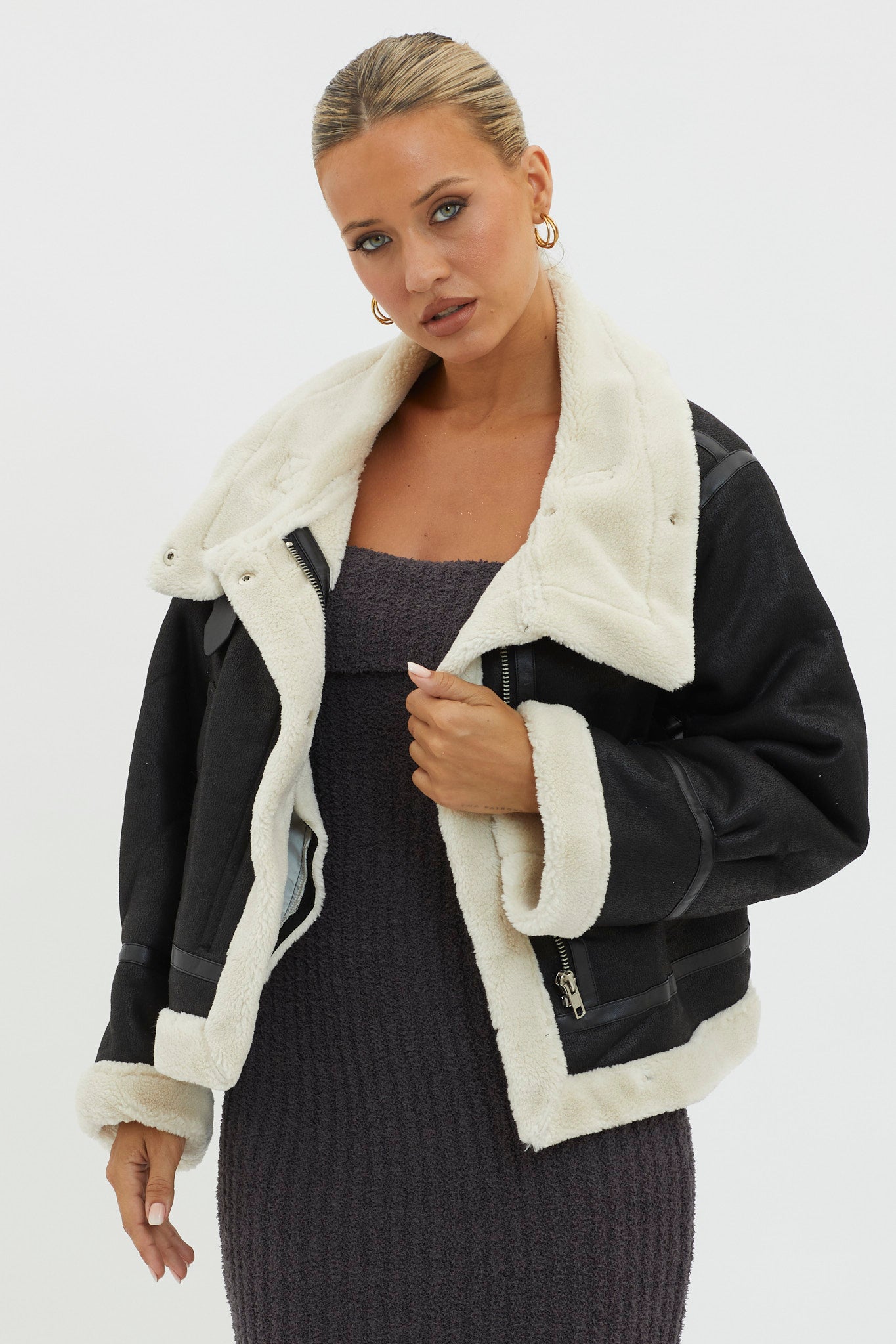 Wintertide Sherpa Trim Jacket Black by Selfie Leslie Australia