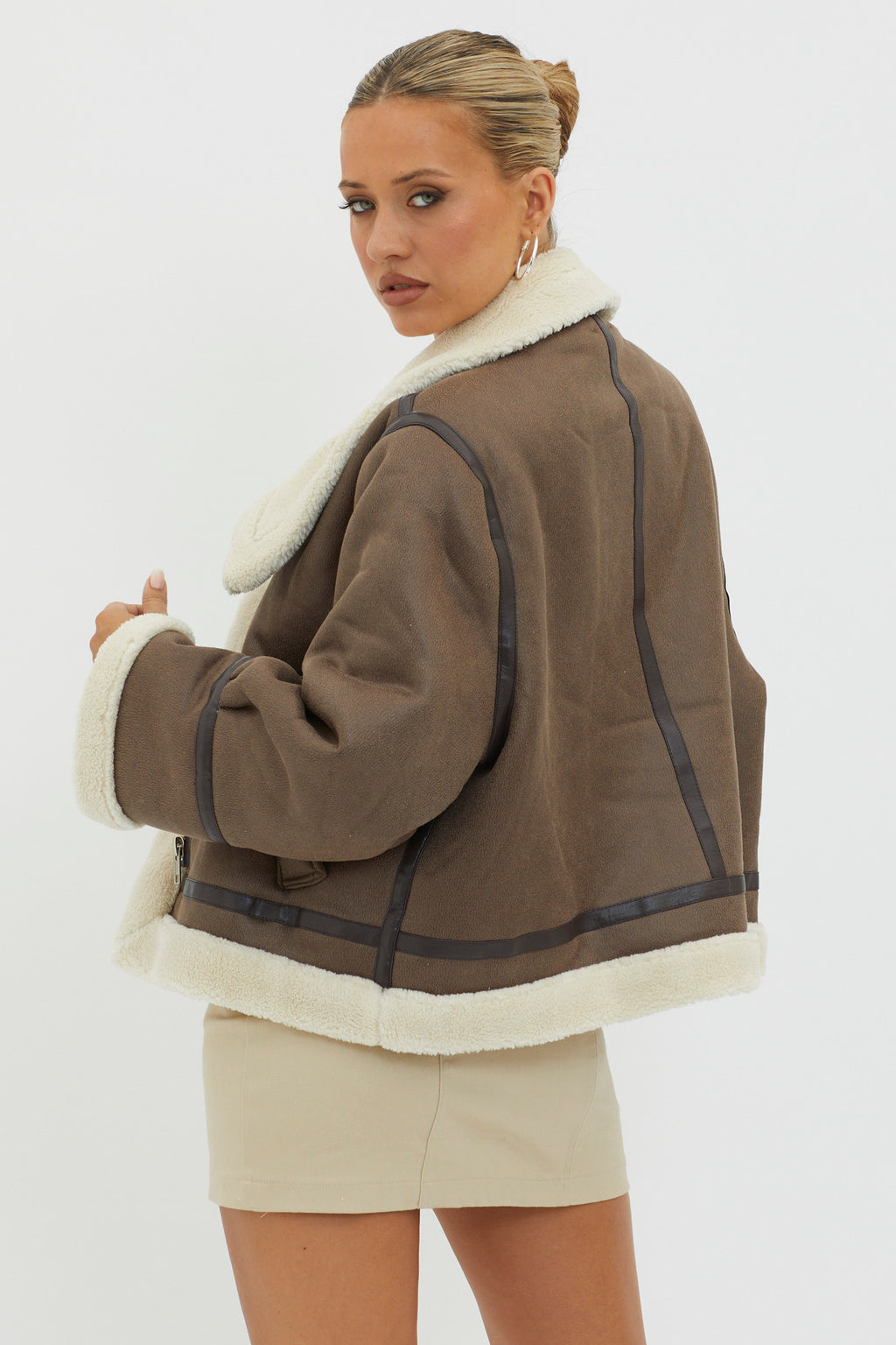 Wintertide Sherpa Trim Jacket Mocha by Selfie Leslie Australia