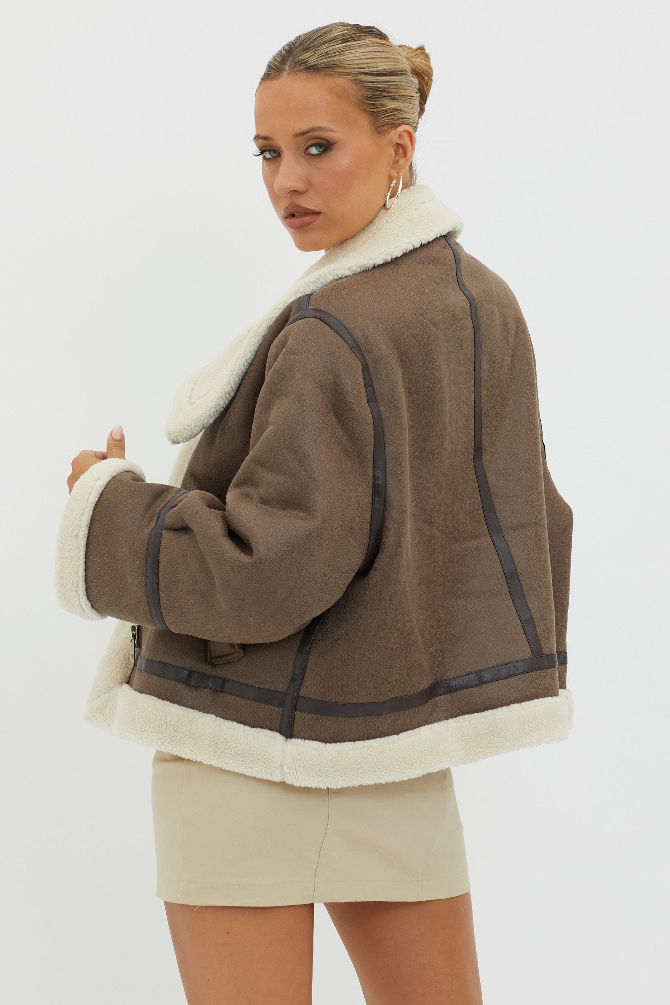 Wintertide Sherpa Trim Jacket Mocha by Selfie Leslie Australia