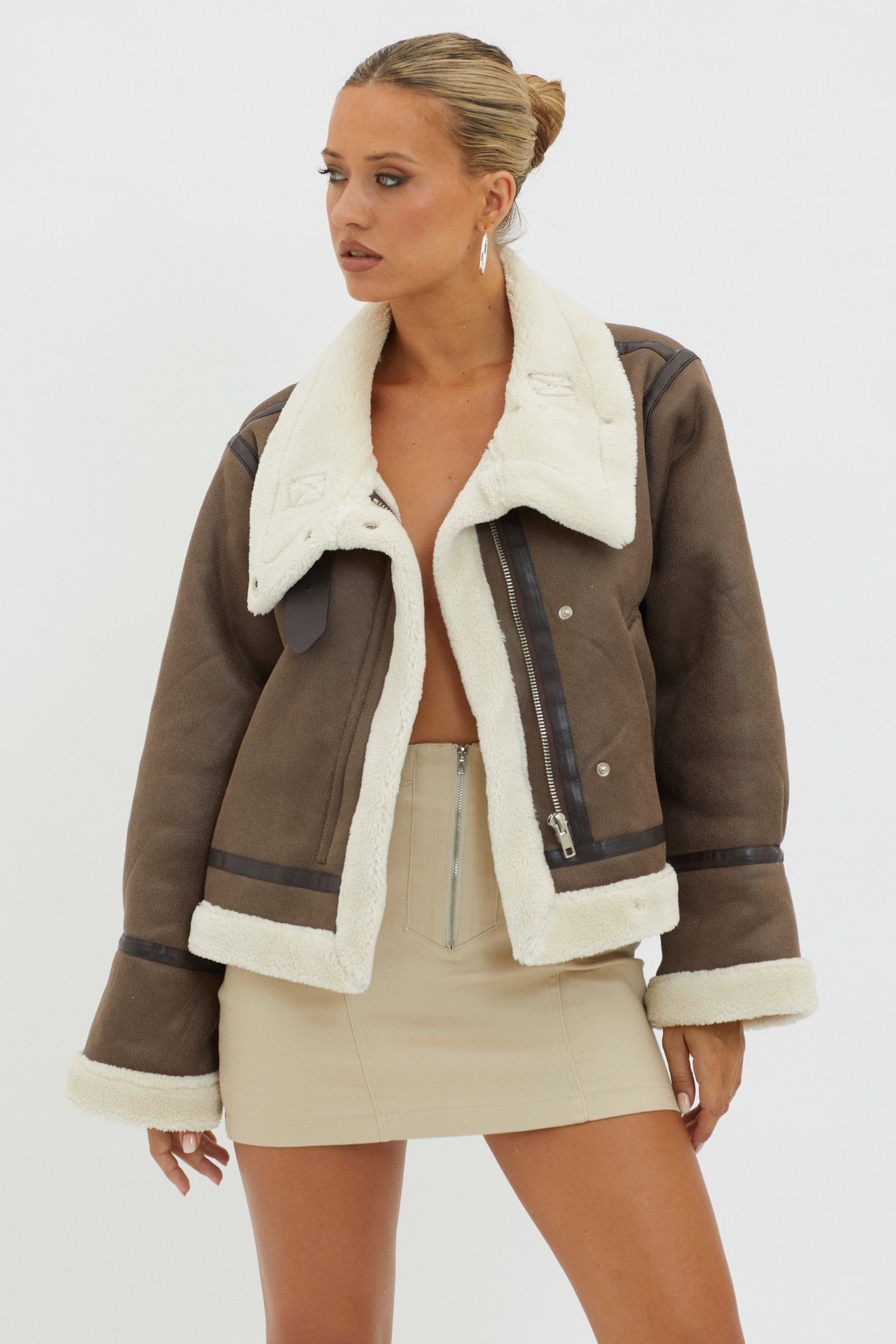 Wintertide Sherpa Trim Jacket Mocha by Selfie Leslie Australia